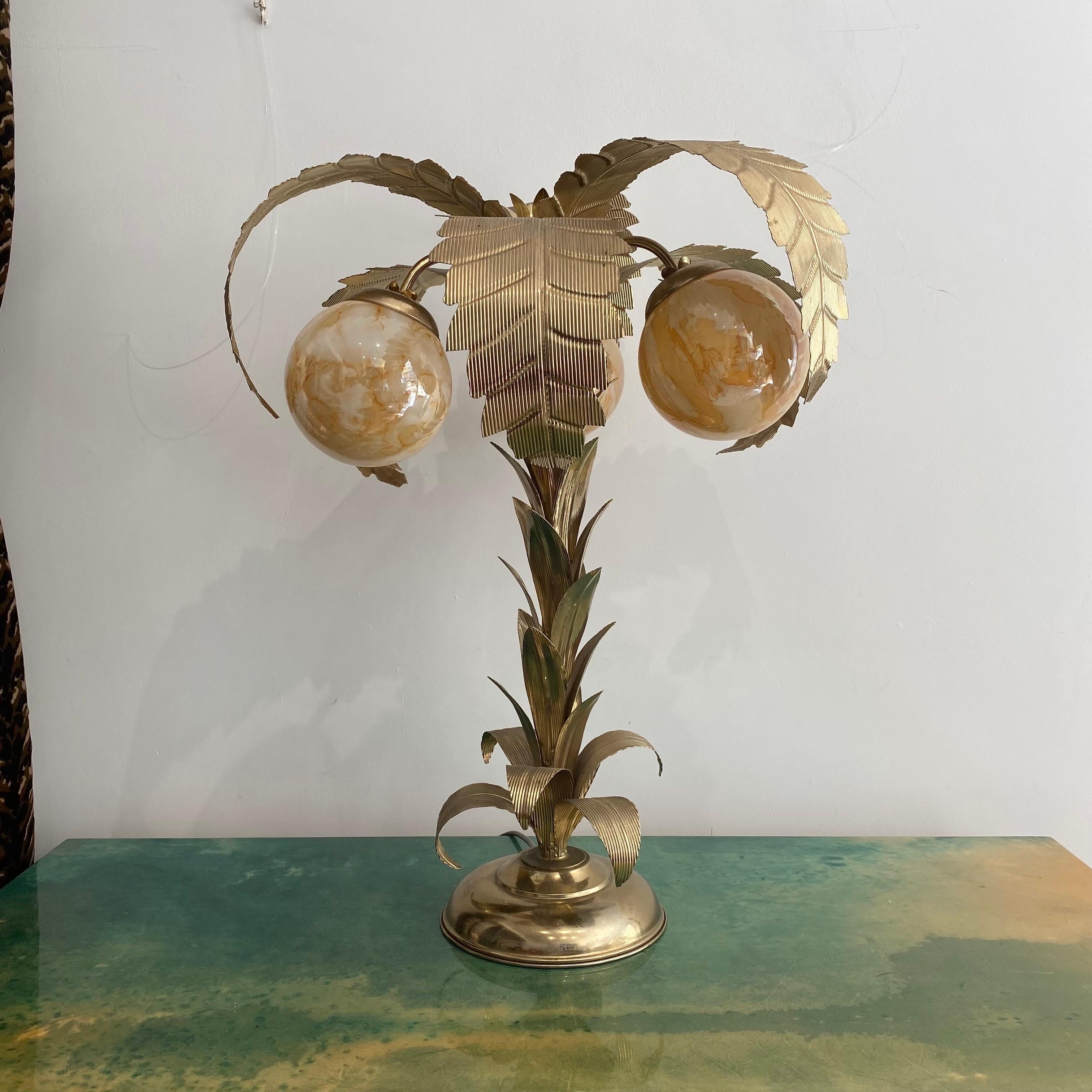 French 1970s Brass Palm Tree Table Lamp Hollywood Regency Art Deco #2 Maison Jansen