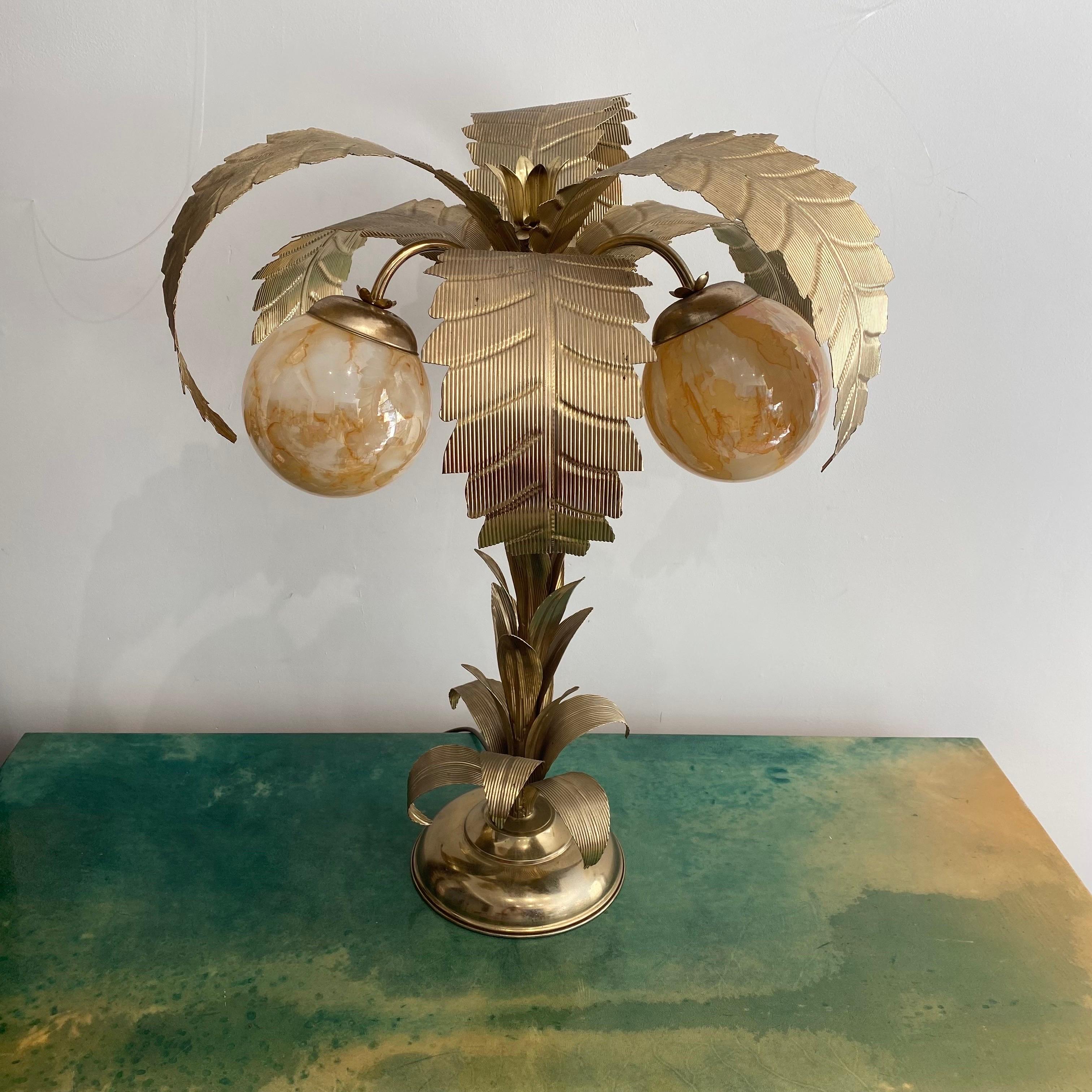 Lacquered 1970s Brass Palm Tree Table Lamp Hollywood Regency Art Deco #2 Maison Jansen  For Sale