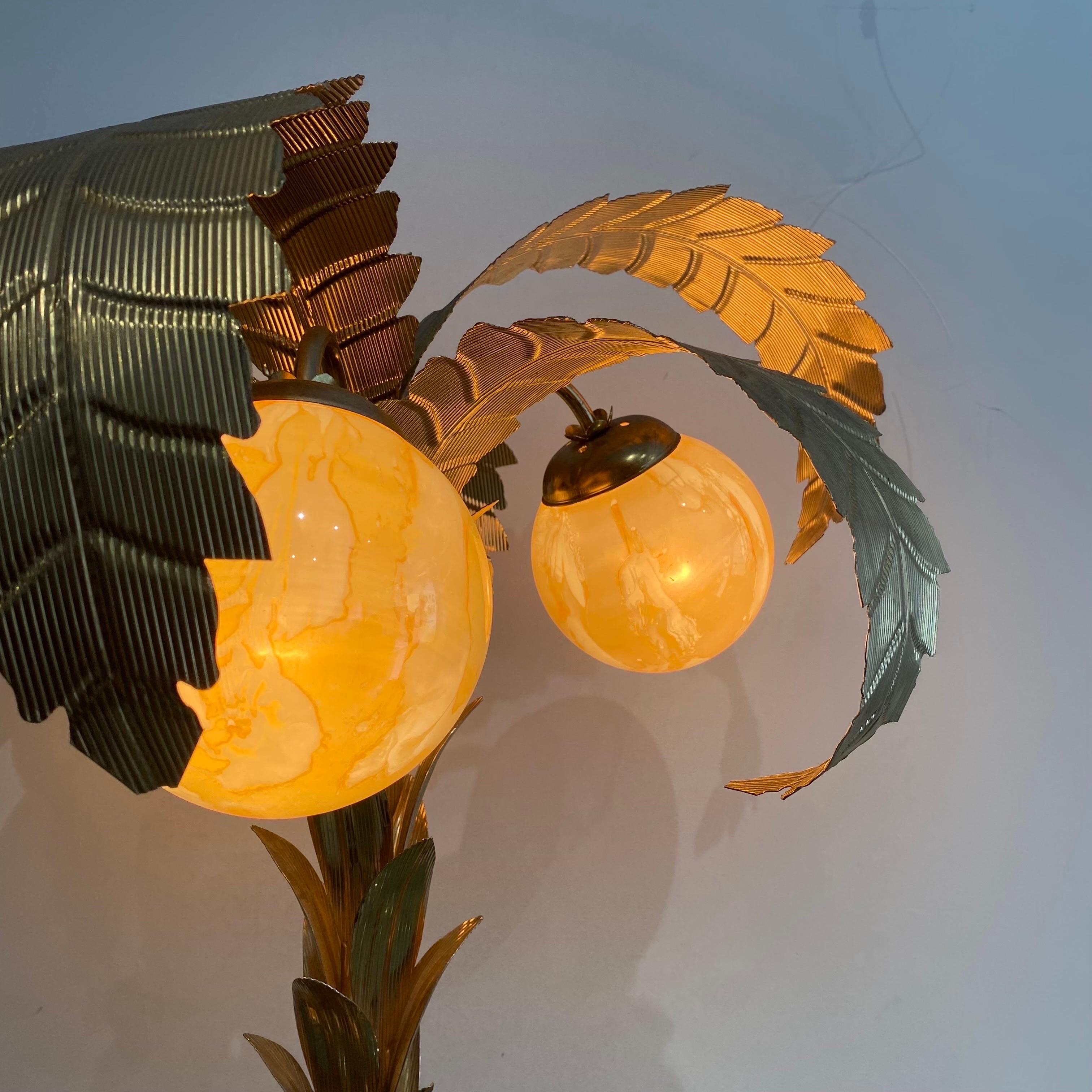 Or Lampe de bureau en forme de palmier en laiton Hollywood Regency Art Déco #2 Maison Jansen, années 1970  en vente