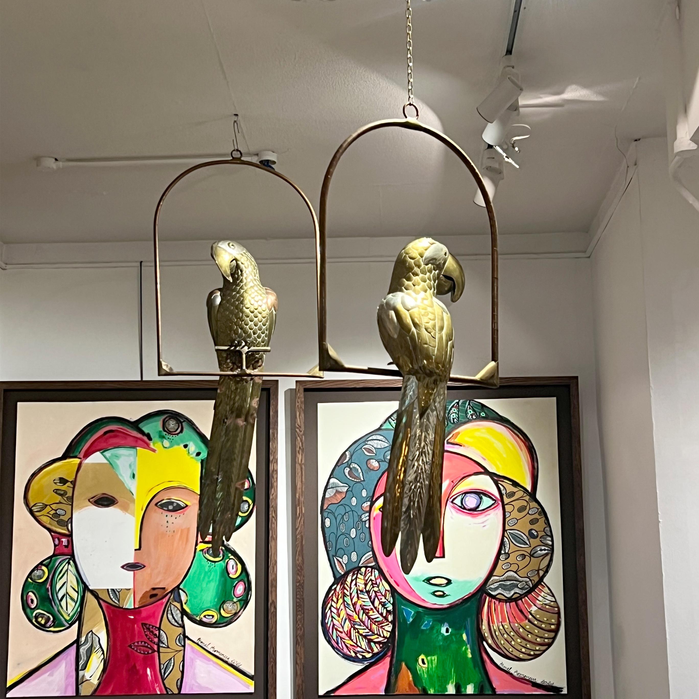 1970er Messing-Papageien-Skulptur auf einer Stange von Sergio Bustamante, Mexikaner im Zustand „Gut“ im Angebot in London, GB