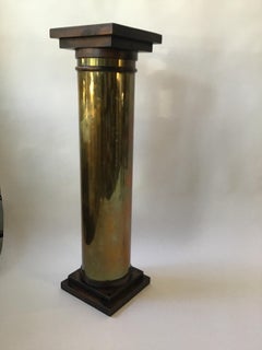 1970s Brass Pedestal with Wood Capitals