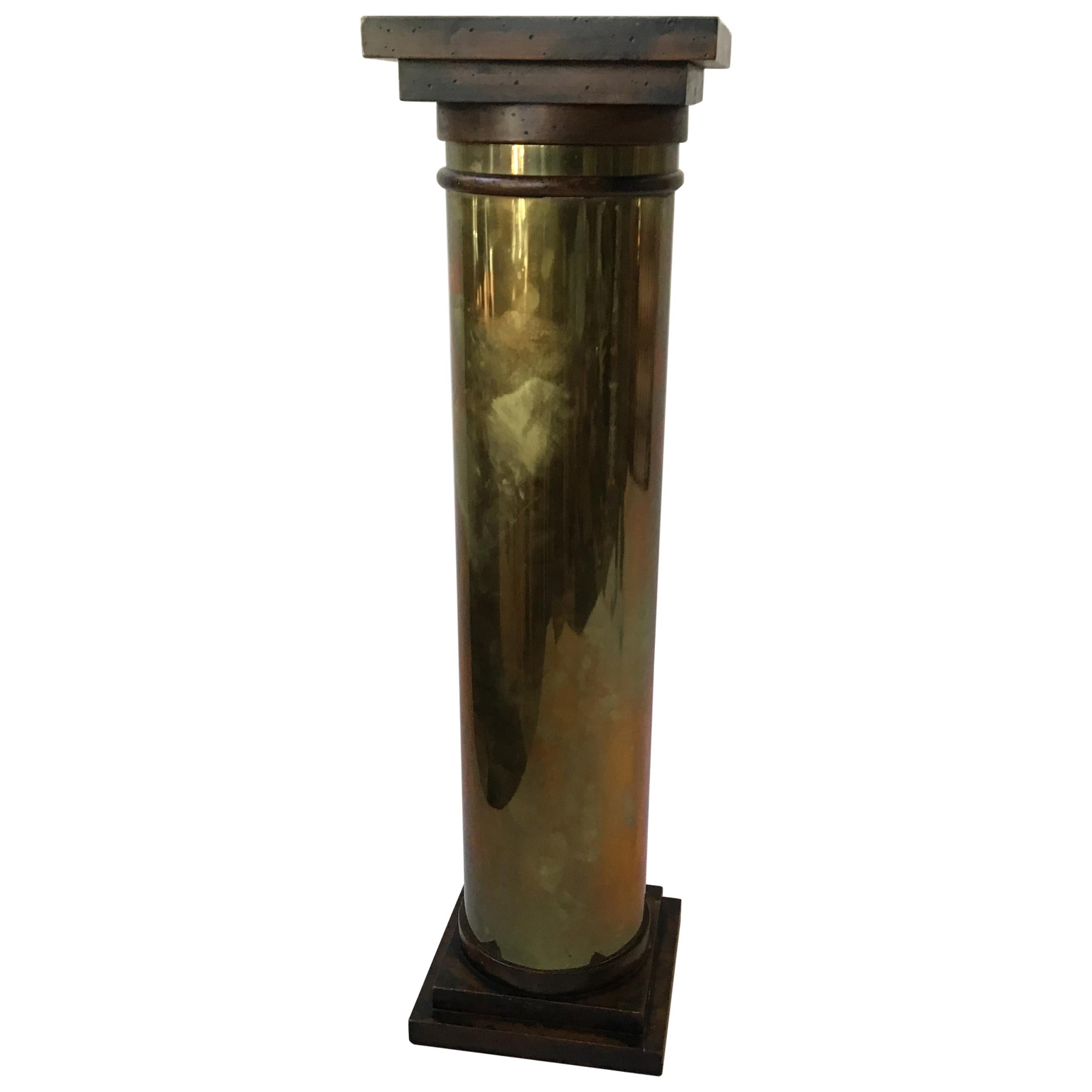 1970s Brass Pedestal with Wood Capitals
