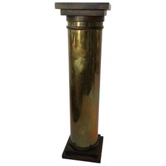 1970s Brass Pedestal with Wood Capitals