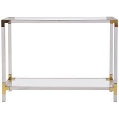 1970s Brass, Perspex and Glass Top Console Table