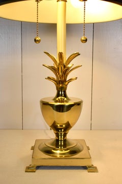 1970's Brass Pineapple Lamp With Black Tole Shade