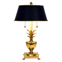 1970's Brass Pineapple Lamp With Black Tole Shade