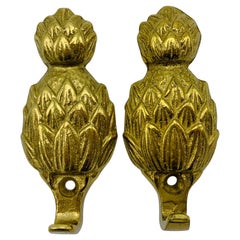 Pair of 1970s Brass Pineapple Wall Hooks