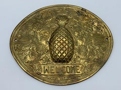 1970s Brass Pineapple 'Welcome' Plaque