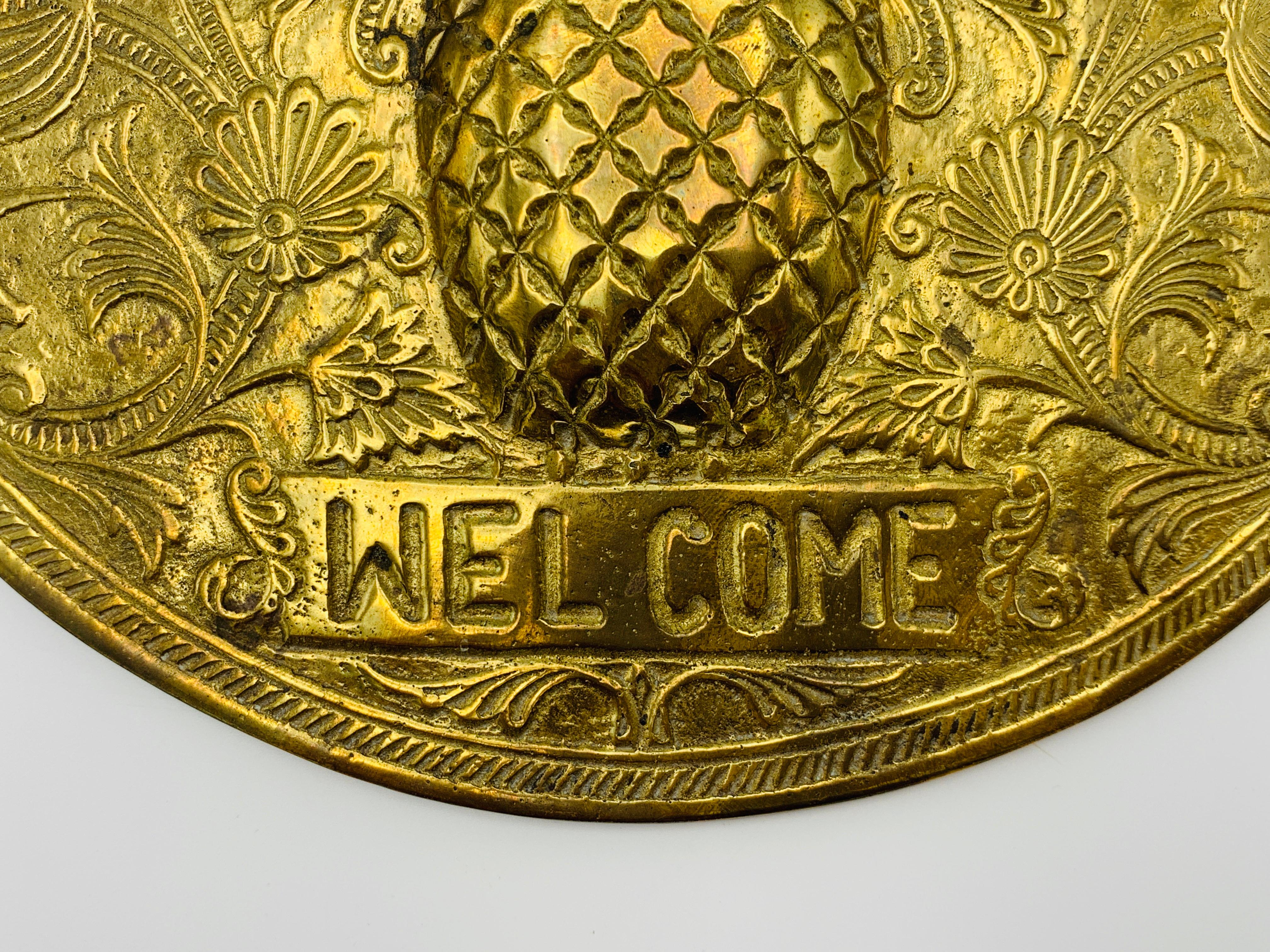 1970s Brass Pineapple 'Welcome' Plaque For Sale 4