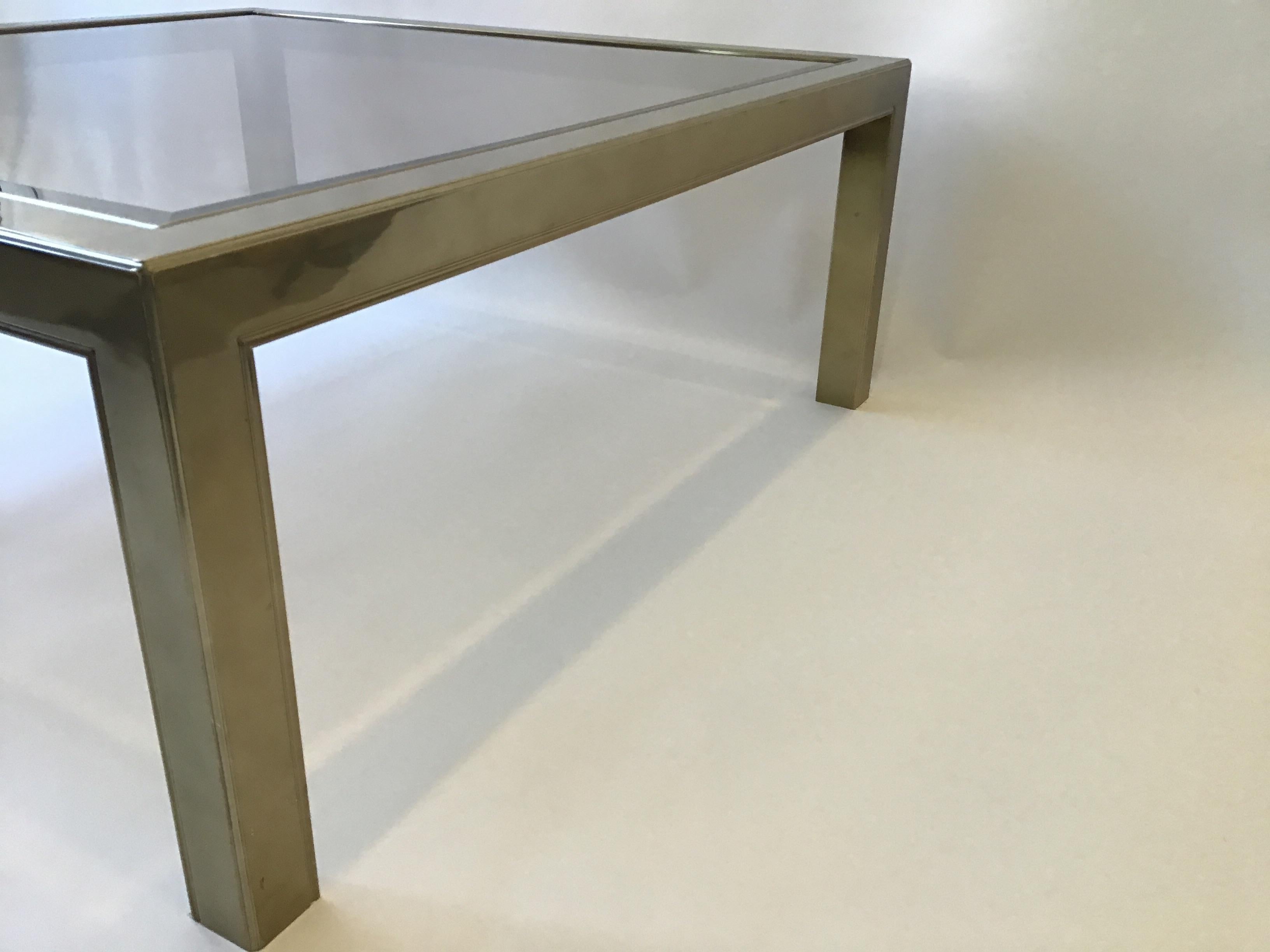 1970s Brass Plated / Glass Top Square Coffee Table In Good Condition In Tarrytown, NY