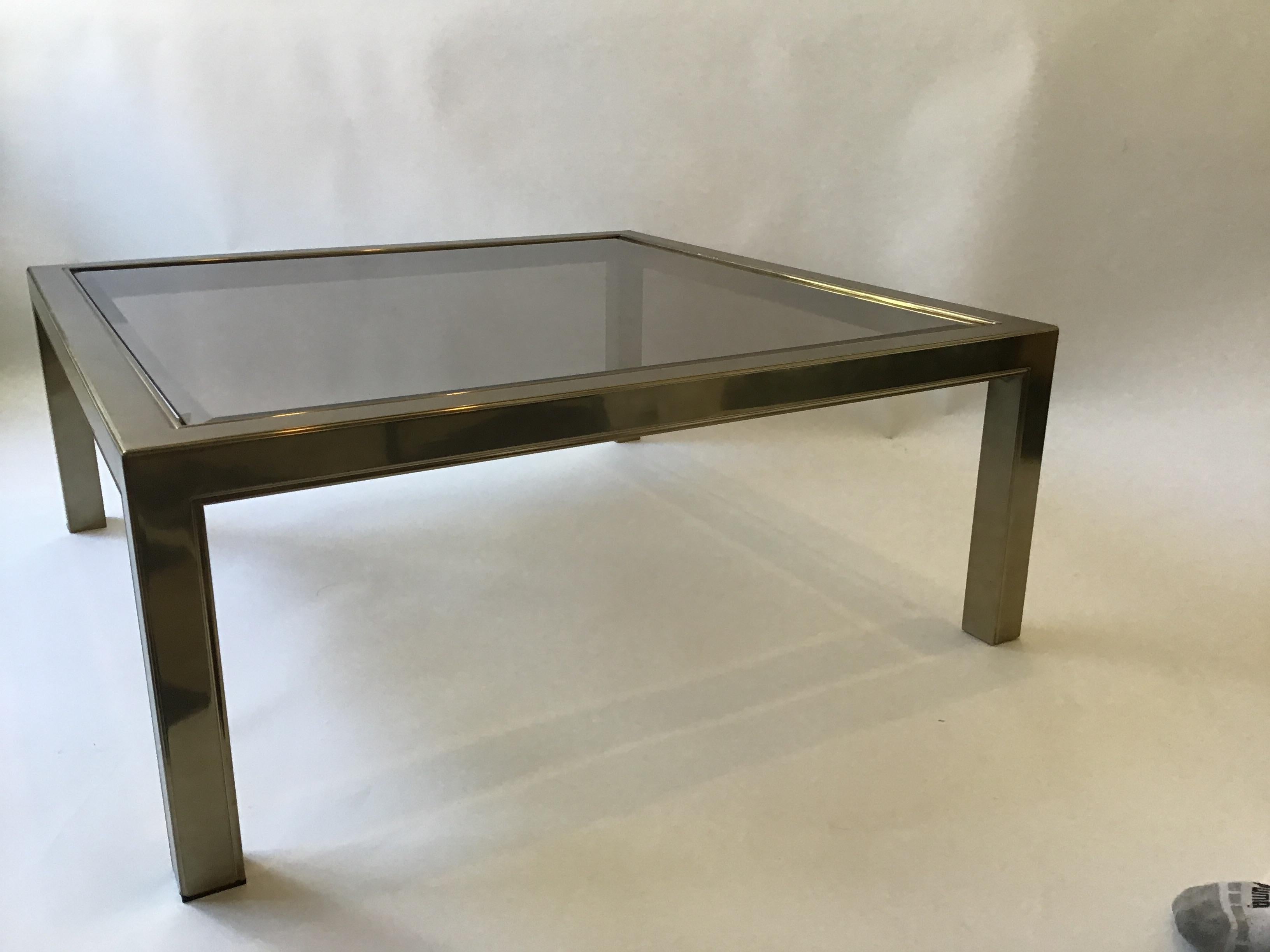 1970s Brass Plated / Glass Top Square Coffee Table 2