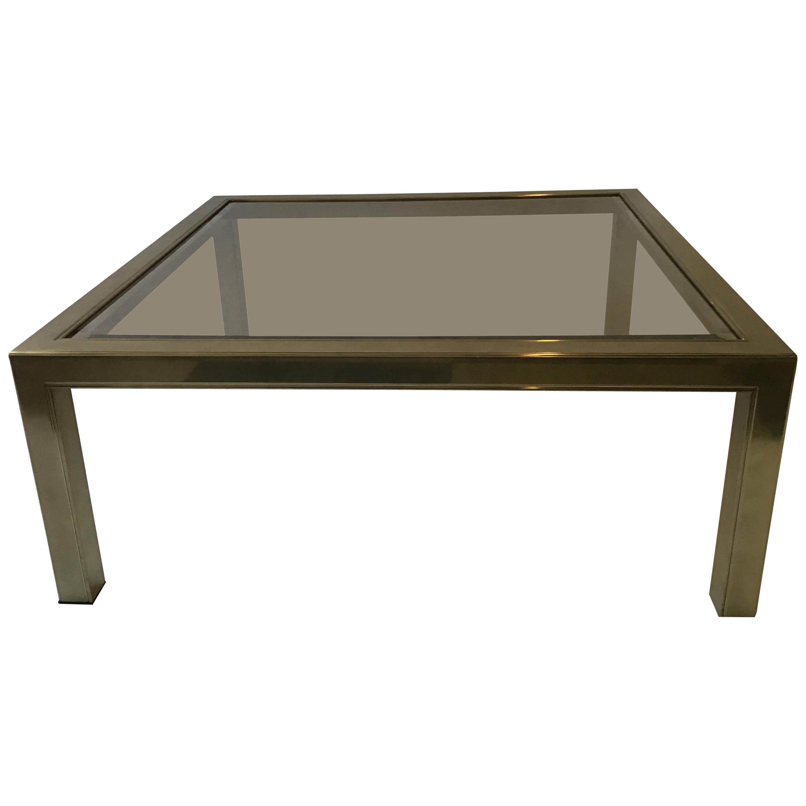 1970s Brass Plated / Glass Top Square Coffee Table