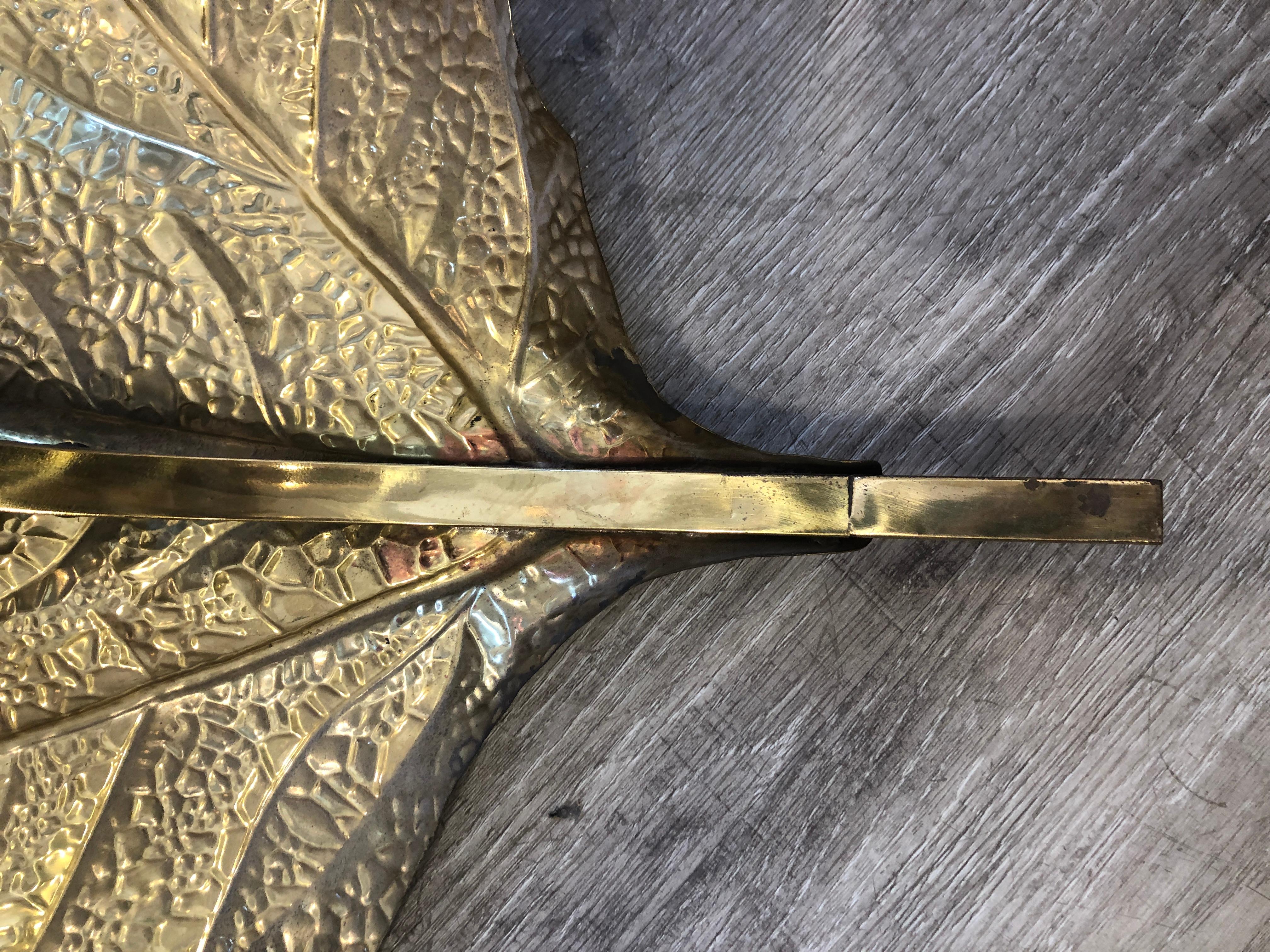 1970s Brass Rhubarb Leaves Wall Lights Attributed to Tommaso Barbi    7