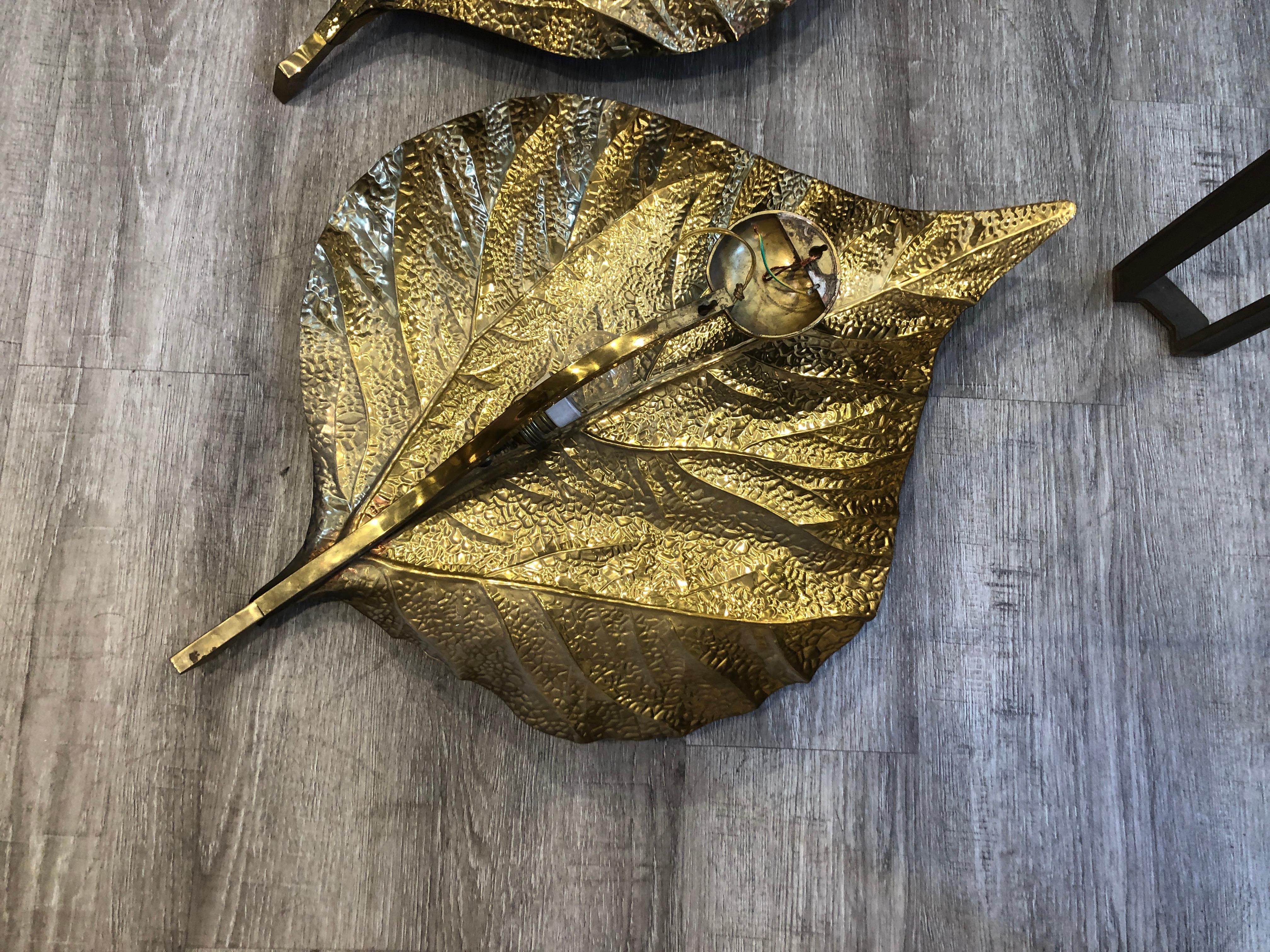 1970s Brass Rhubarb Leaves Wall Lights Attributed to Tommaso Barbi    4