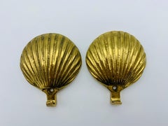 1970s Brass Seashell Wall Hooks, Pair