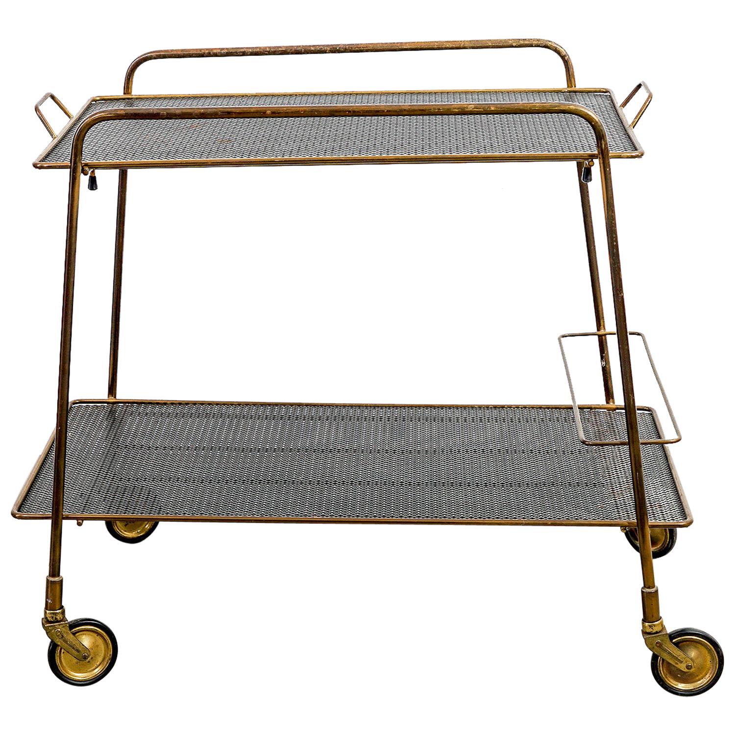 1970s Brass Serving Cart For Sale