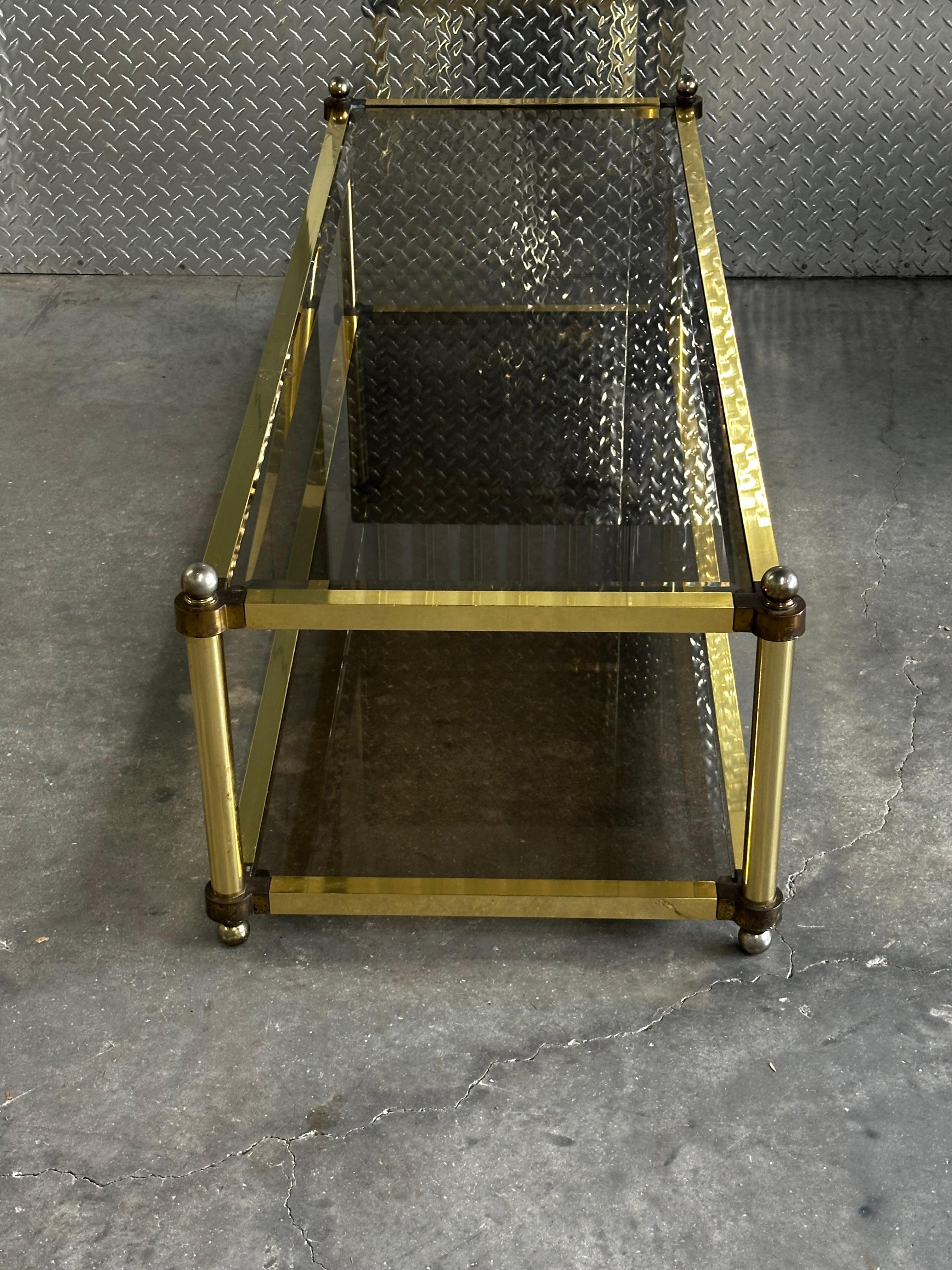 1970s Brass Smoked Glass Jansen Italian Rectangular Coffee Table For Sale 5