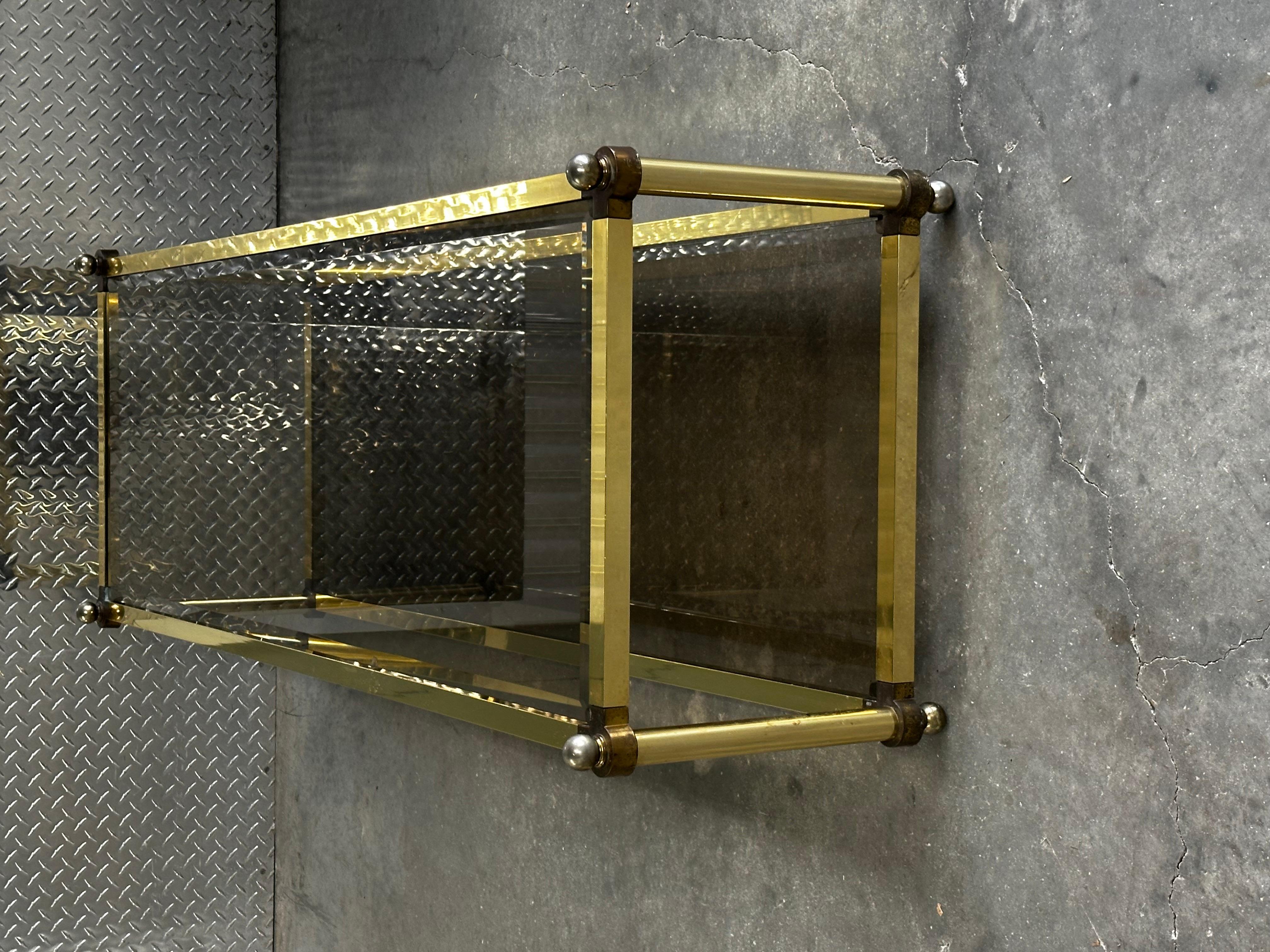 1970s Brass Smoked Glass Jansen Italian Rectangular Coffee Table For Sale 5