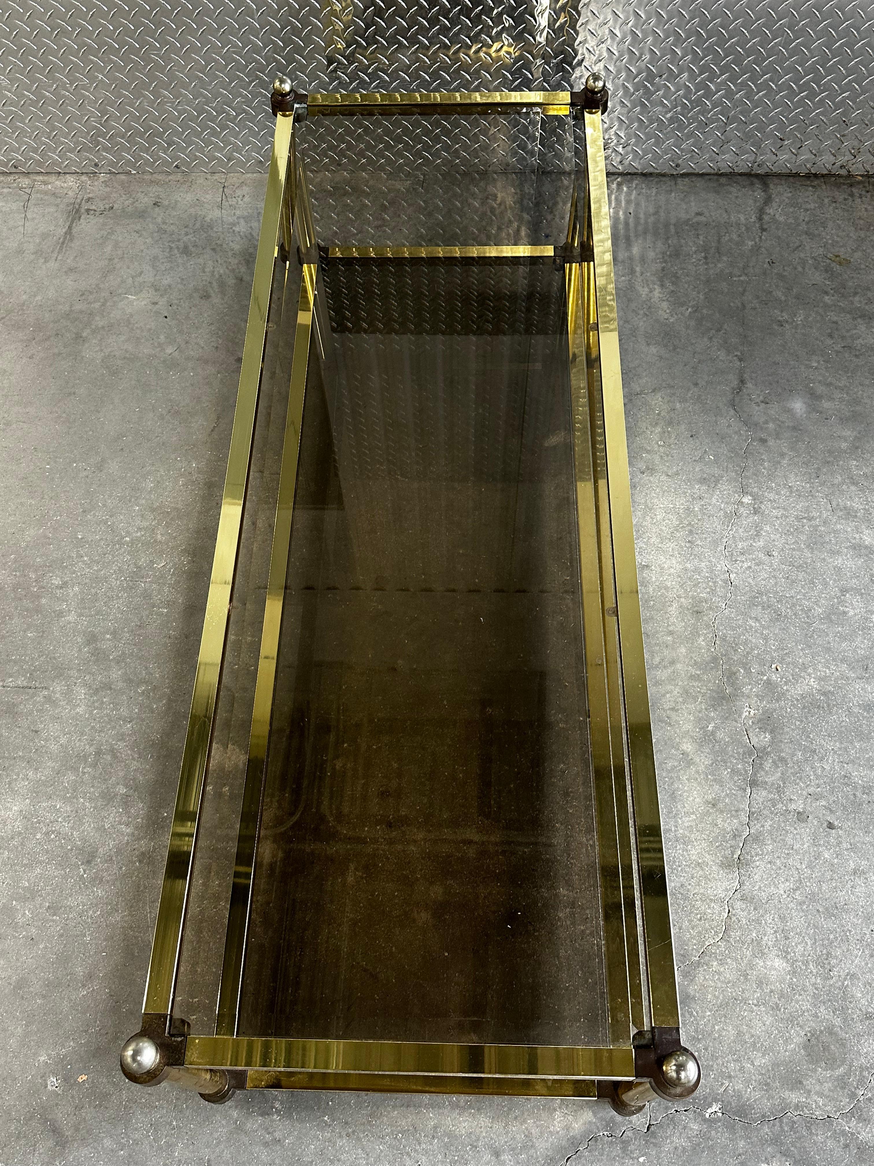 1970s Brass Smoked Glass Jansen Italian Rectangular Coffee Table For Sale 6