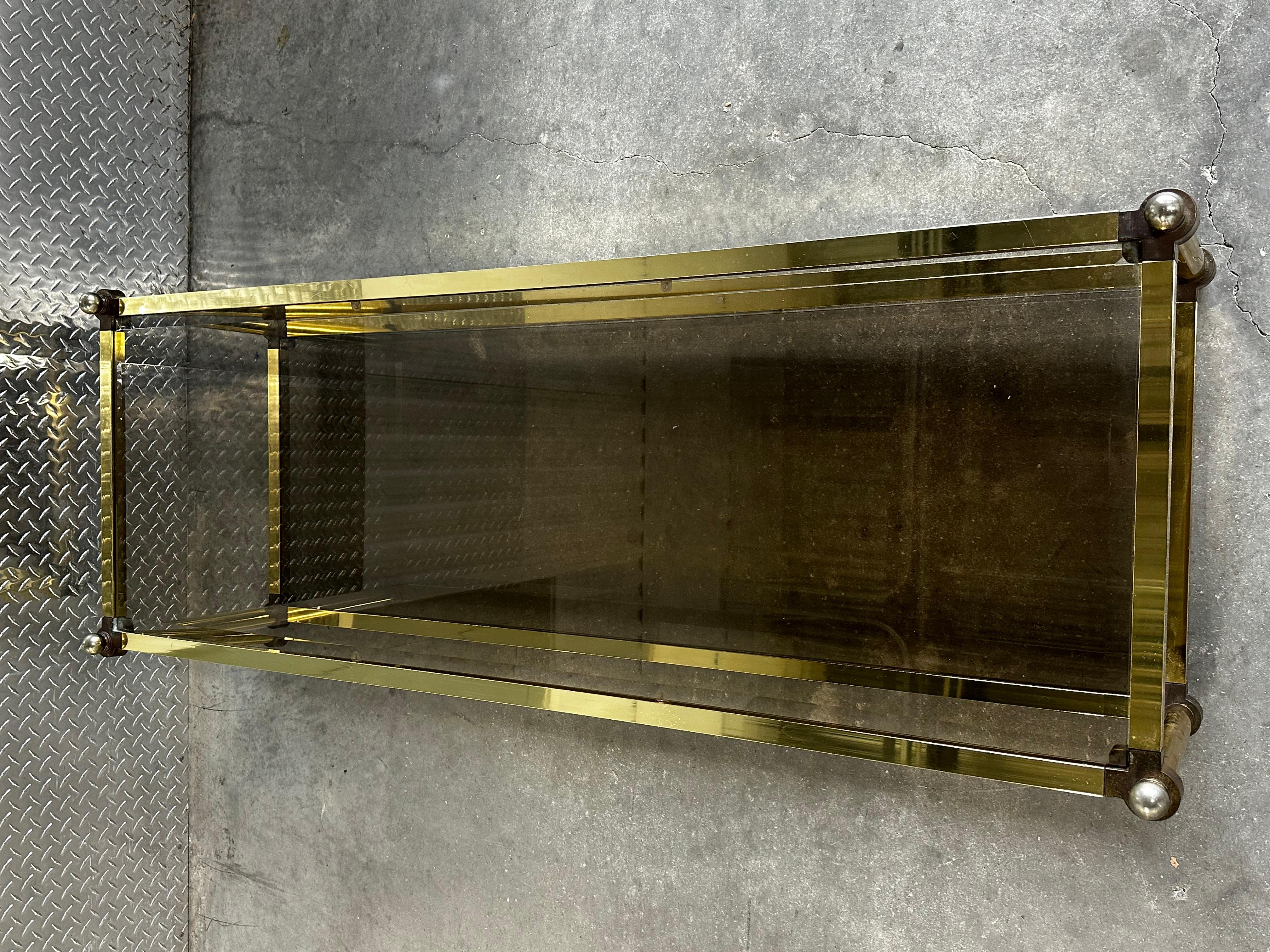 1970s Brass Smoked Glass Jansen Italian Rectangular Coffee Table For Sale 6