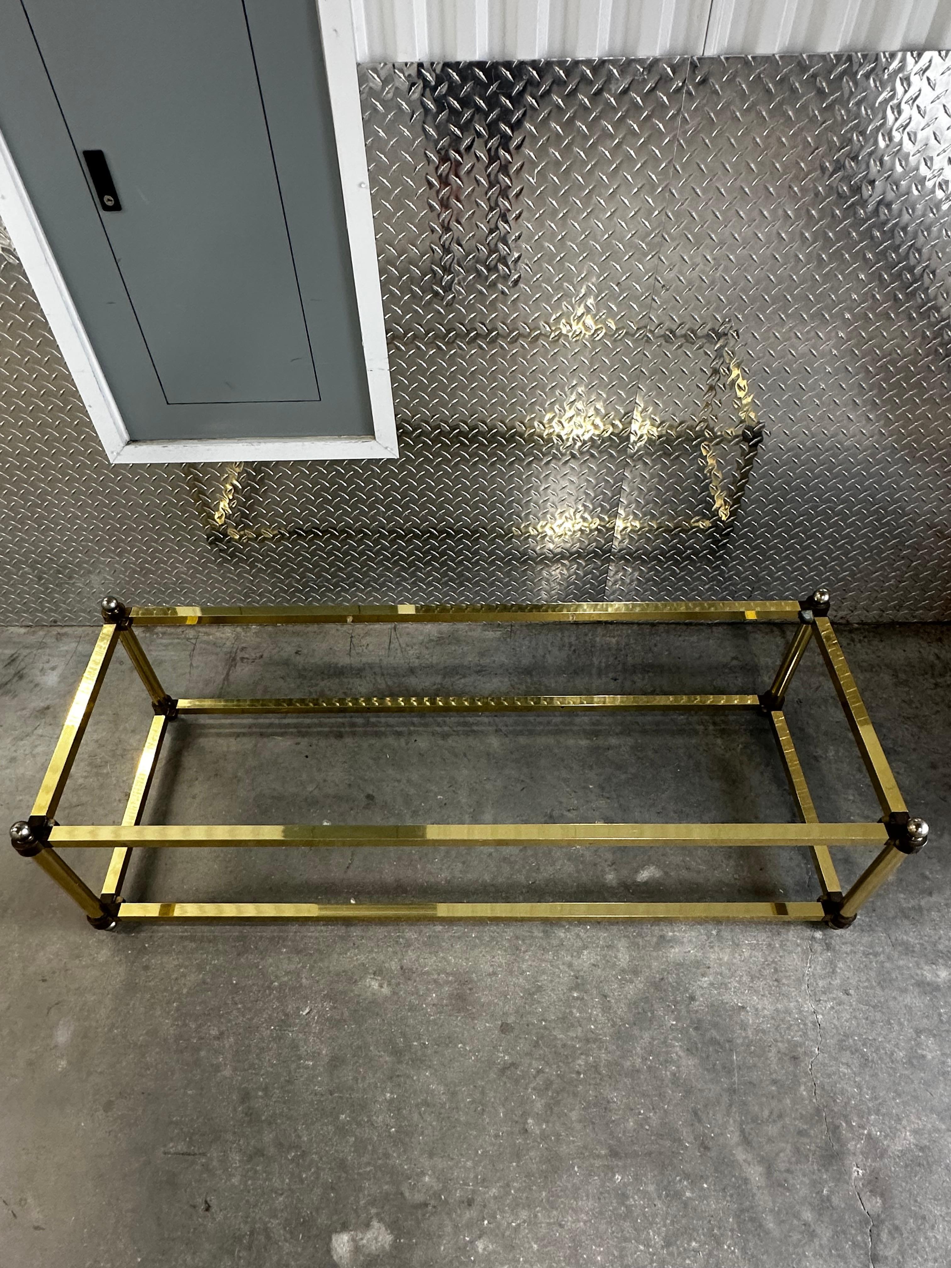 1970s Brass Smoked Glass Jansen Italian Rectangular Coffee Table For Sale 7