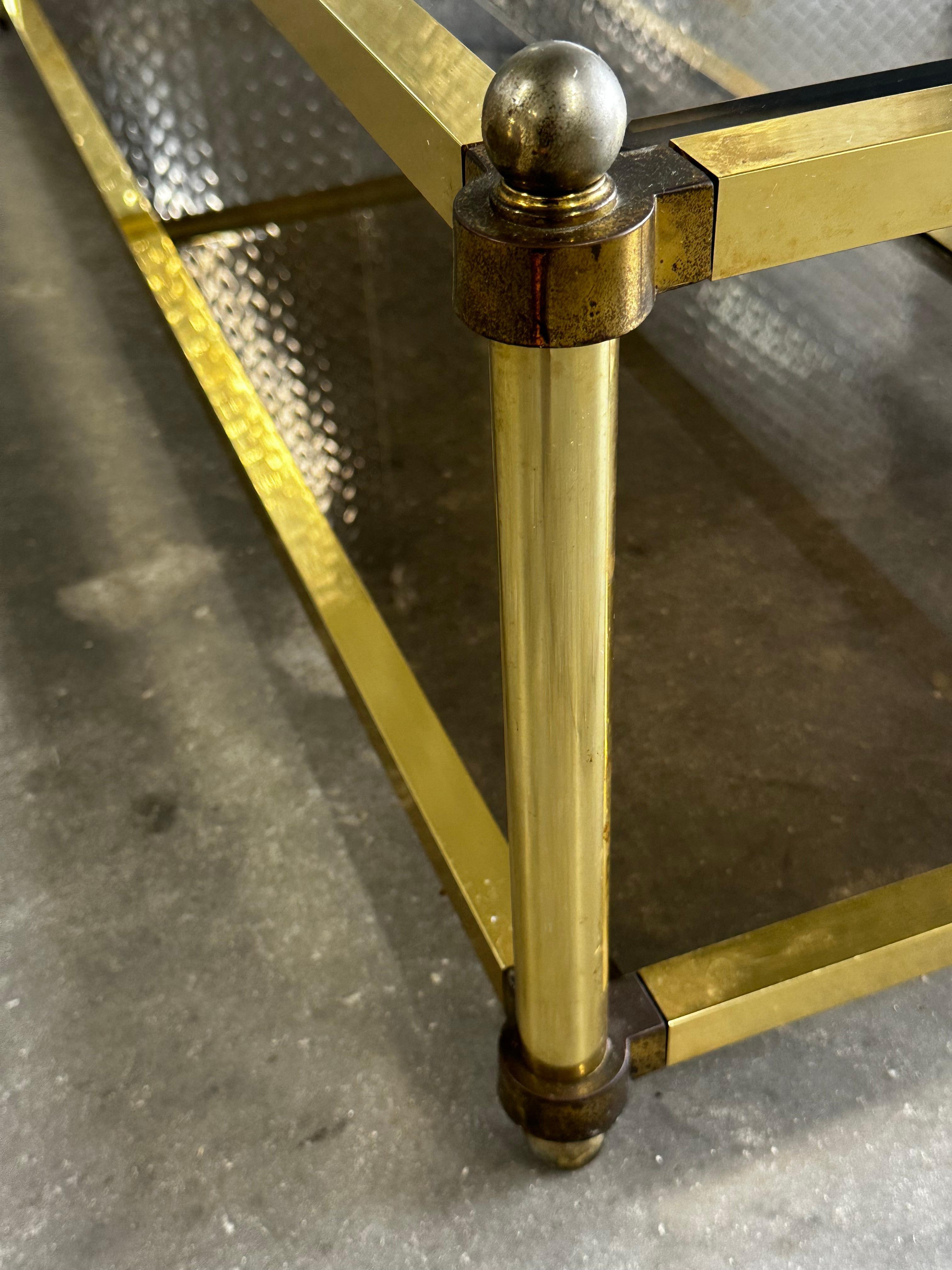 1970s Brass Smoked Glass Jansen Italian Rectangular Coffee Table For Sale 10