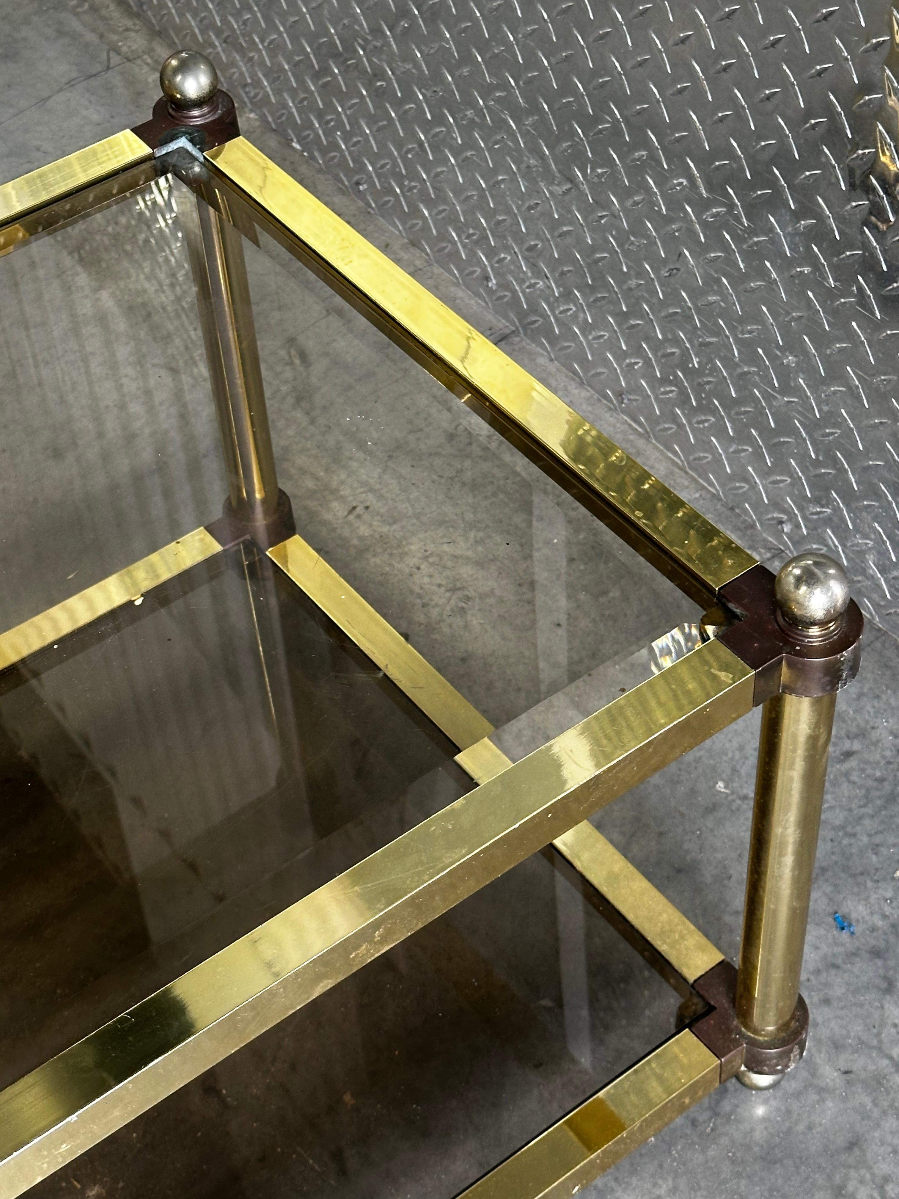 1970s Brass Smoked Glass Jansen Italian Rectangular Coffee Table For Sale 11