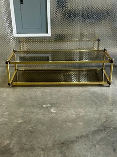 1970s Brass Smoked Glass Jansen Italian Rectangular Coffee Table