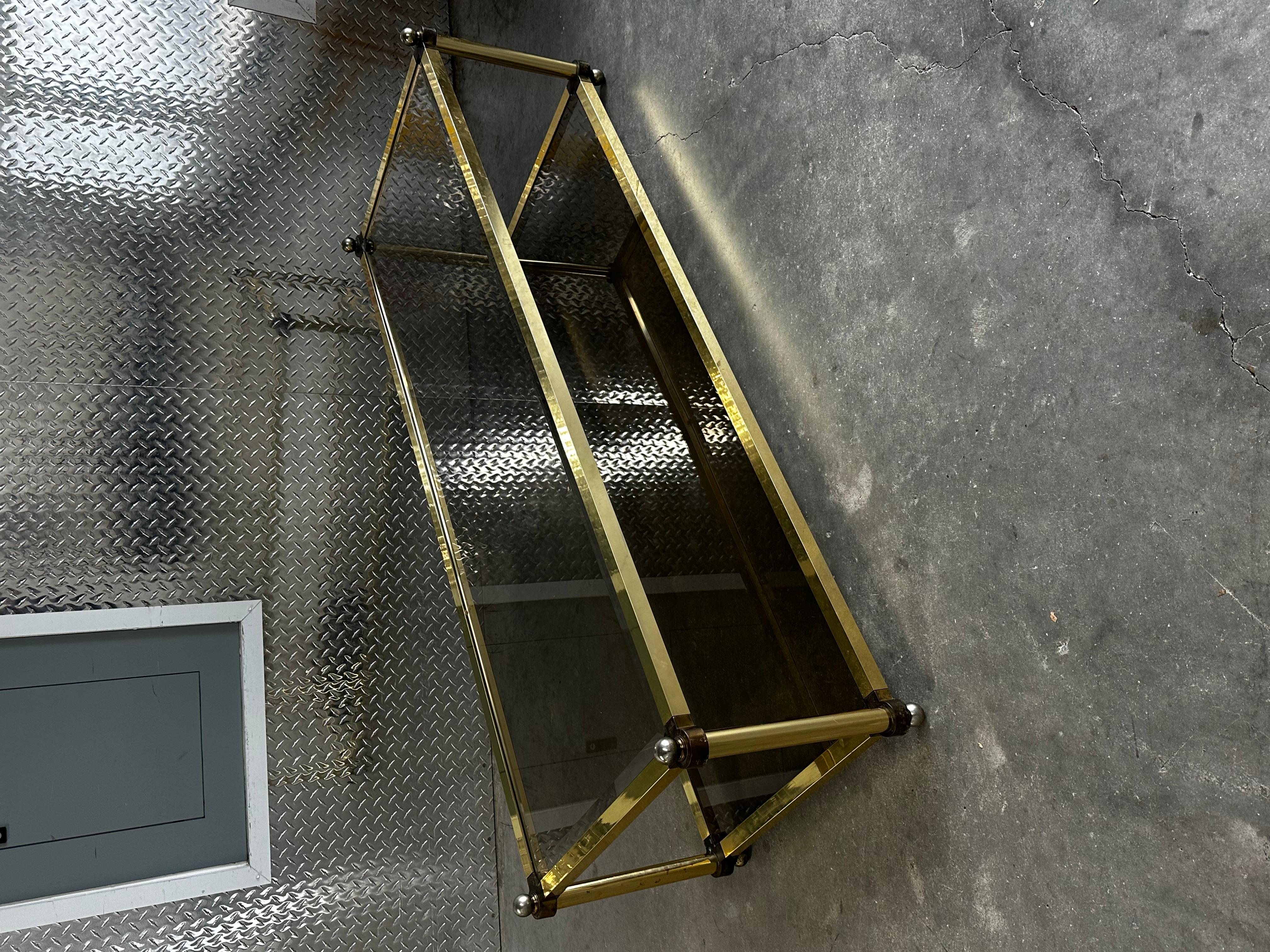 1970s Brass Smoked Glass Jansen Italian Rectangular Coffee Table For Sale 3