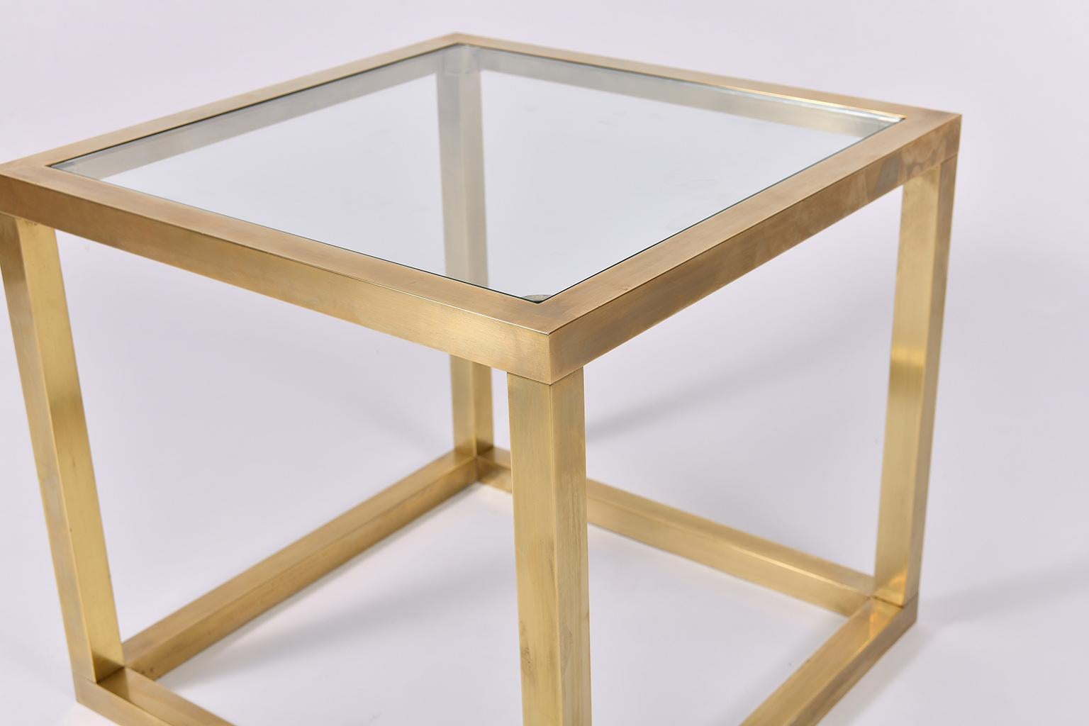 1970s Brass Square Glass Top Side Table In Good Condition In London, GB