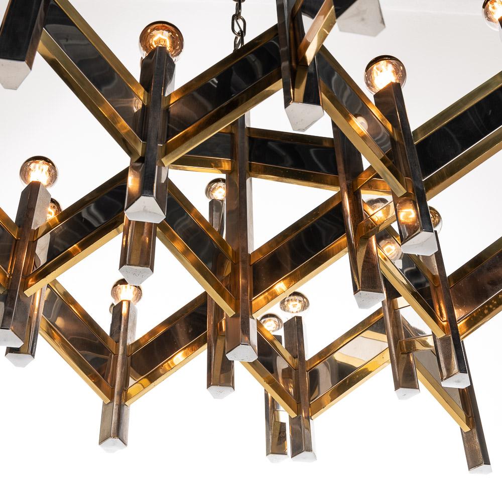 1970’s Brass & Steel Chandelier by Gaetano Sciolari For Sale 8