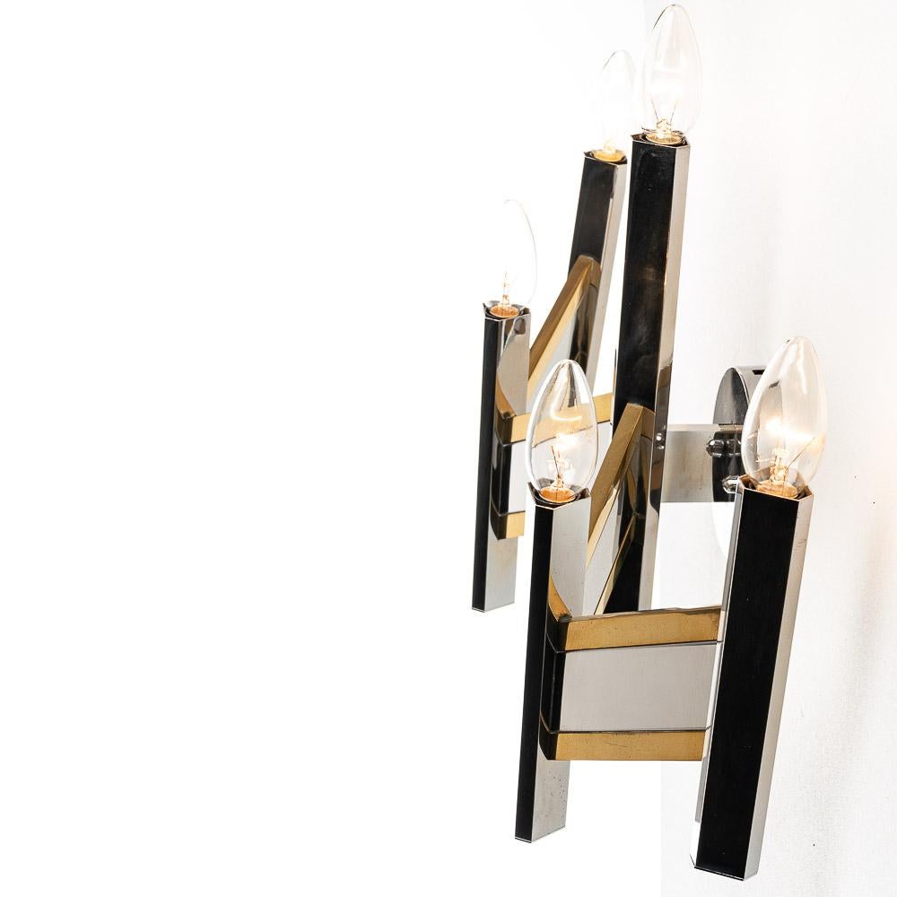 1970’s Brass and Steel Sconce by Gaetano Sciolari  In Good Condition For Sale In Schoorl, NL