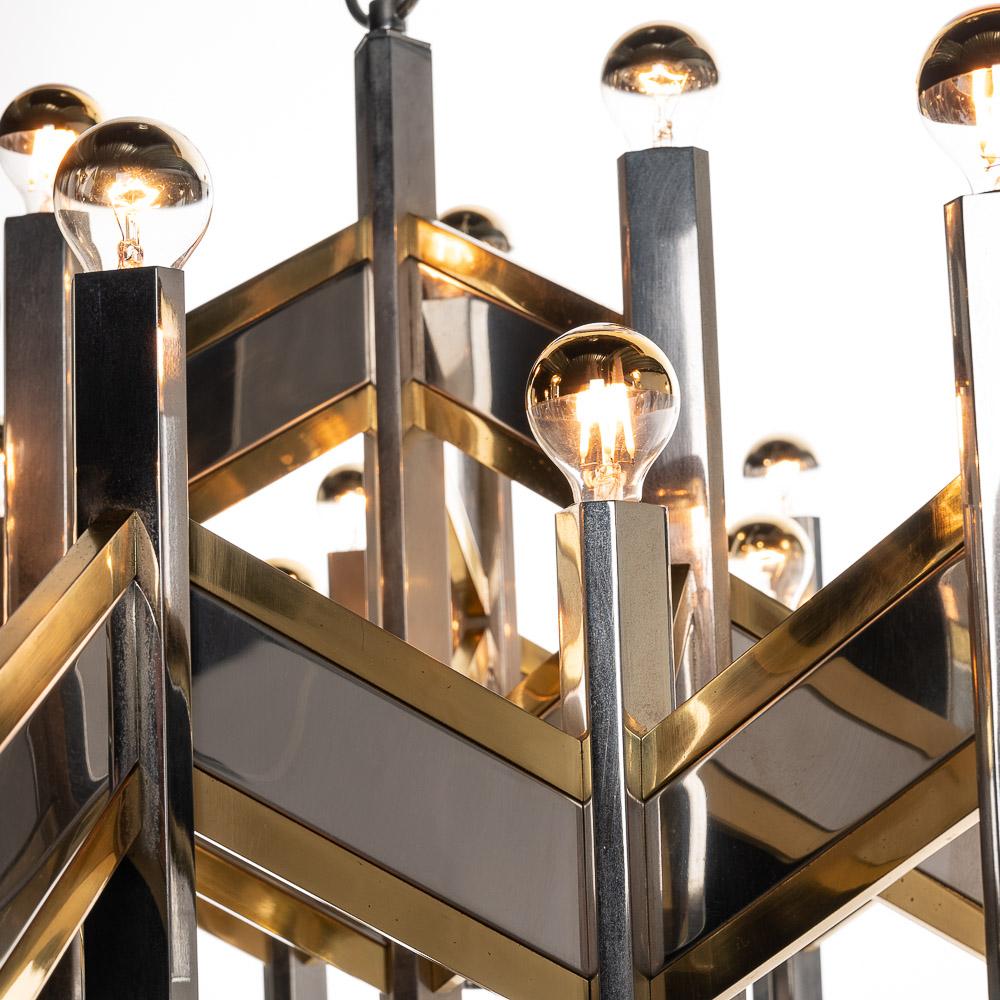 1970’s Brass & Steel Chandelier by Gaetano Sciolari For Sale 2