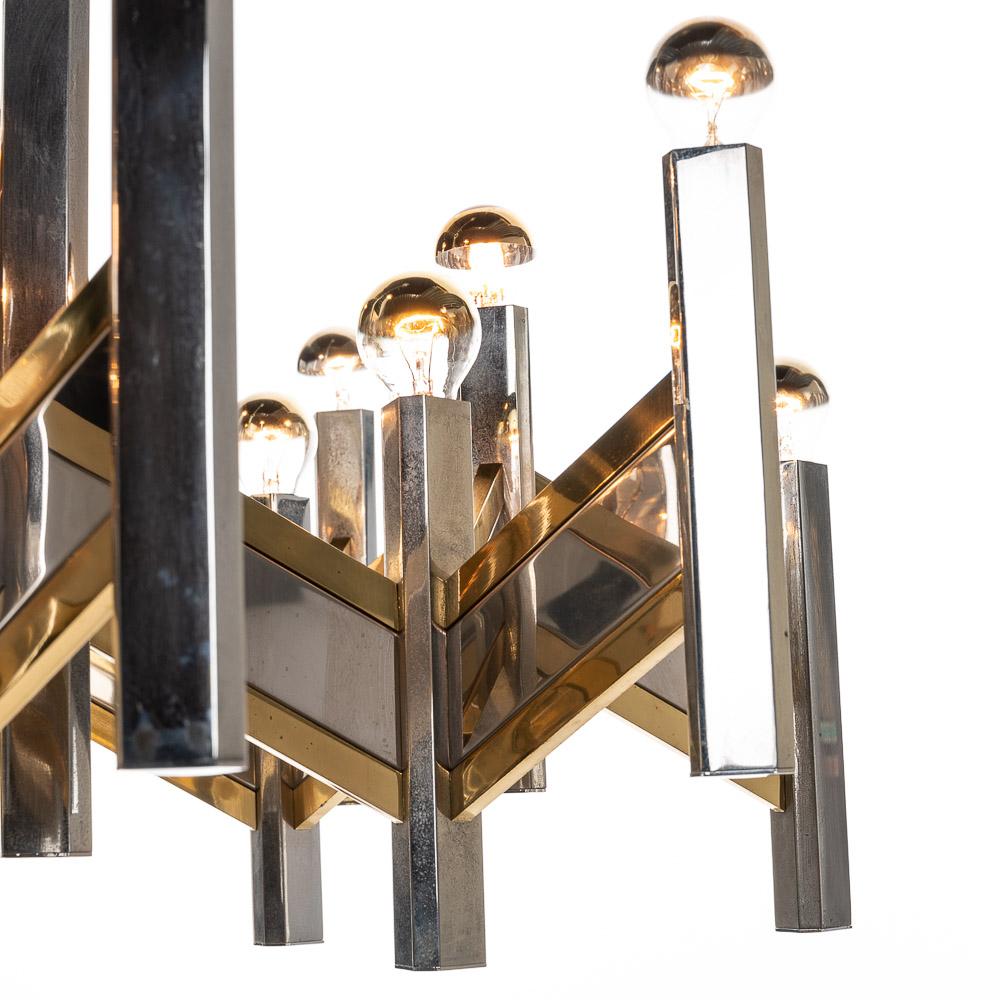 1970’s Brass & Steel Chandelier by Gaetano Sciolari For Sale 3