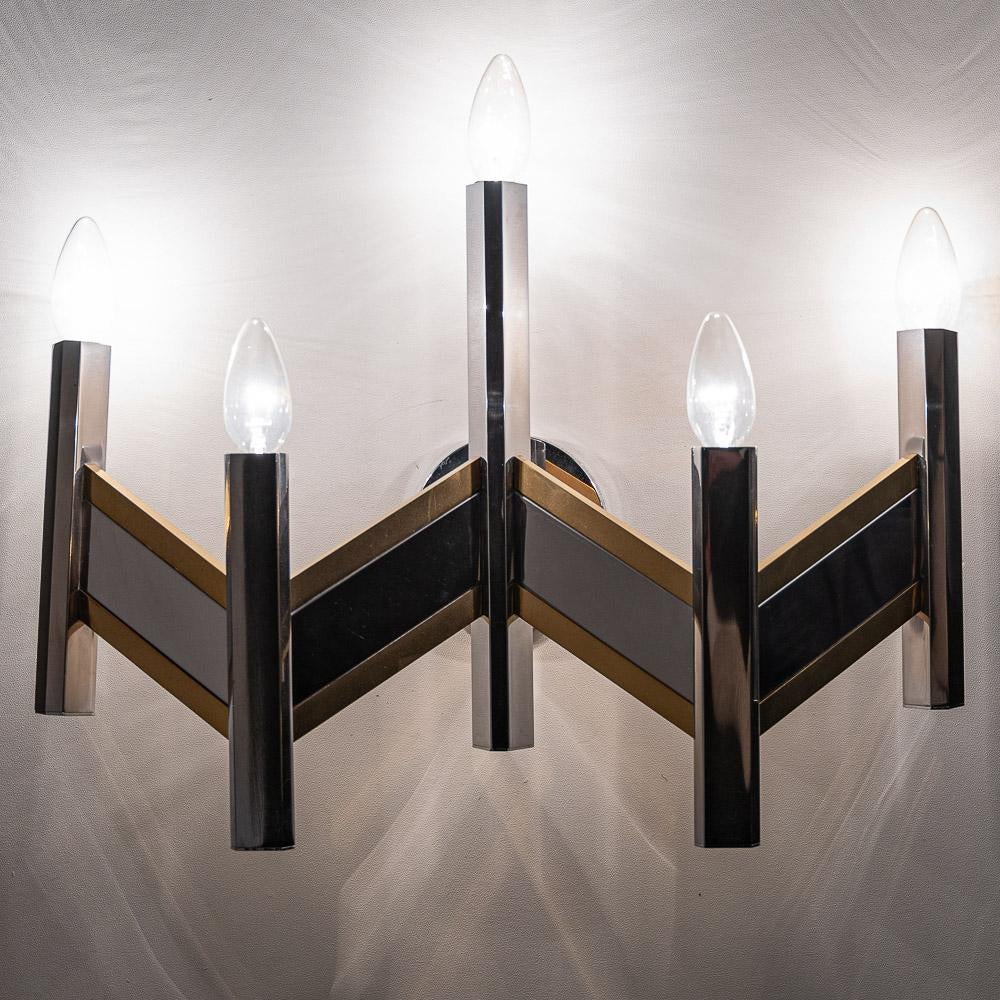 1970’s Brass and Steel Sconce by Gaetano Sciolari  For Sale 3