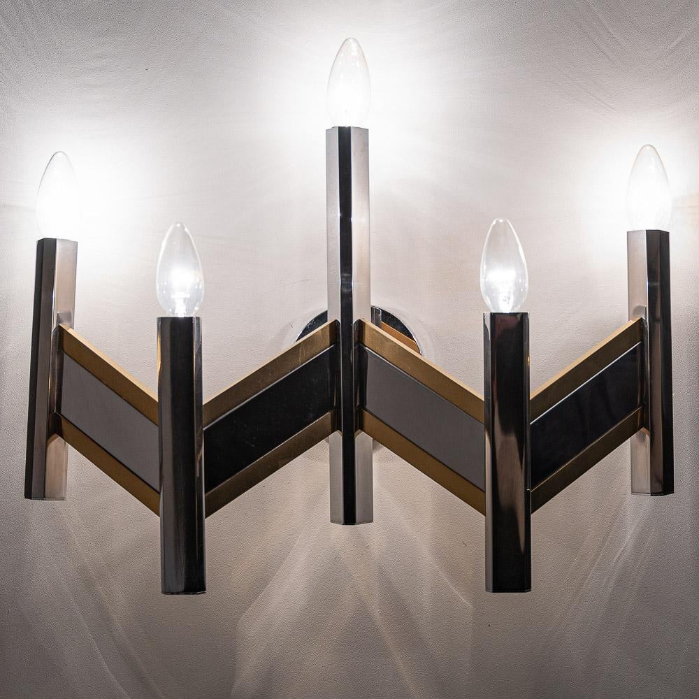 1970’s Brass and Steel Sconce by Gaetano Sciolari For Sale 3