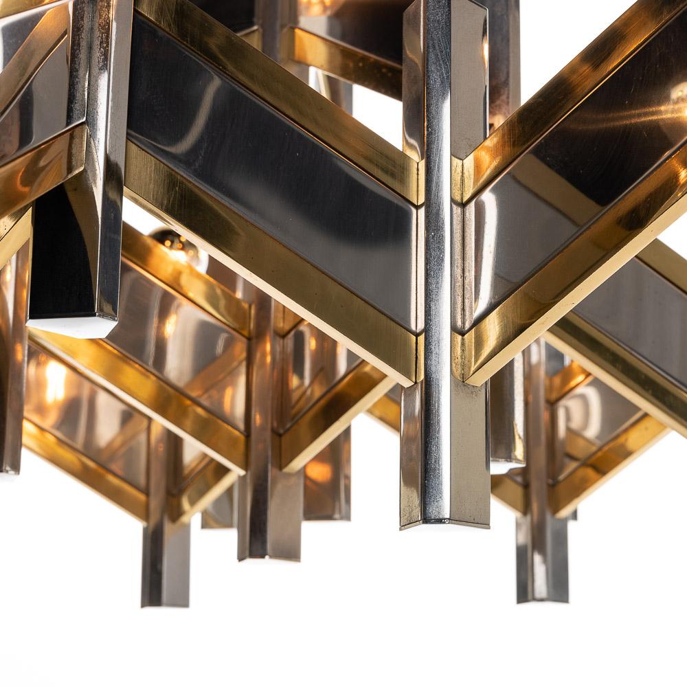 1970’s Brass & Steel Chandelier by Gaetano Sciolari For Sale 4