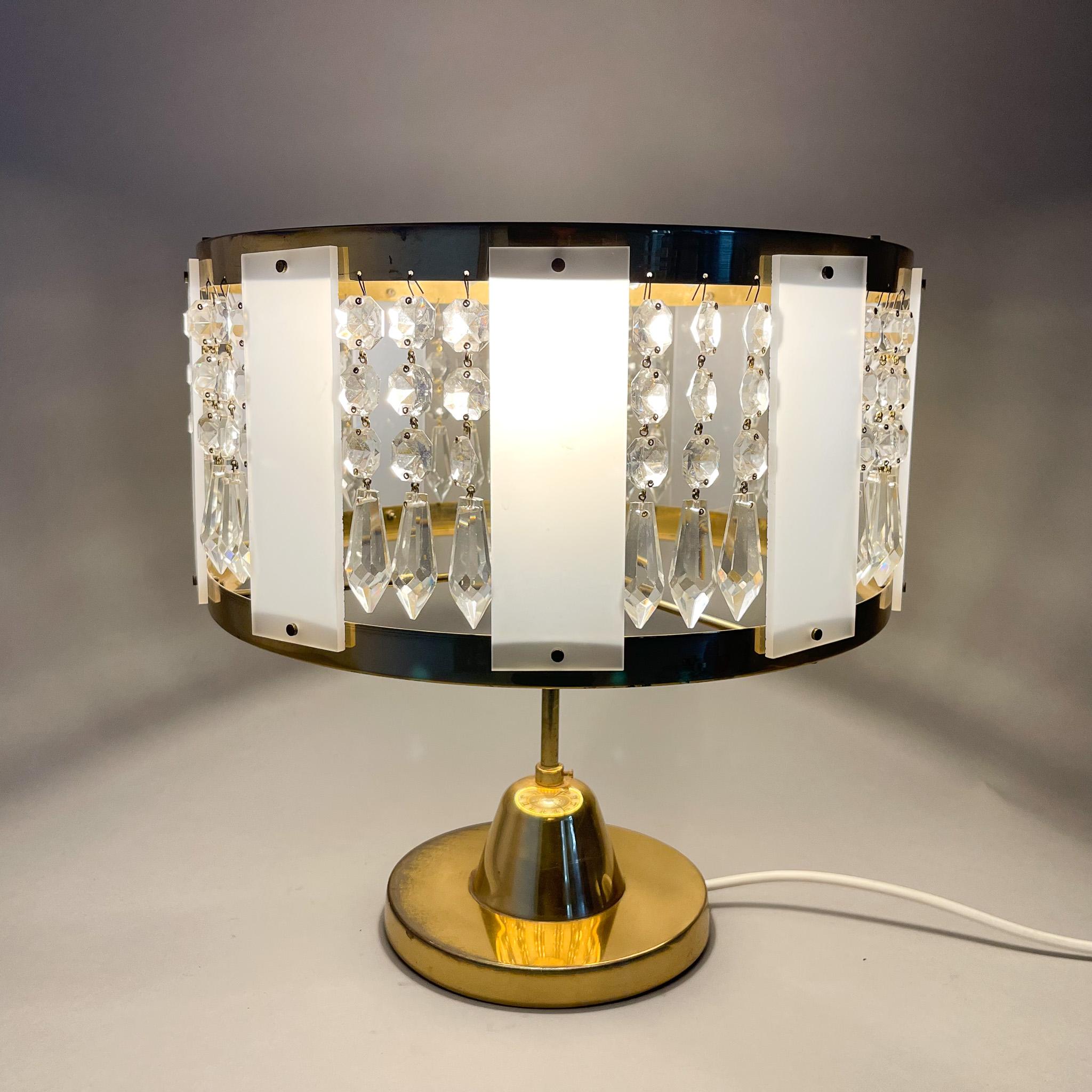 1970's Brass Table Lamp by Novy Bydzov Glasswork, Czechoslovakia For Sale 5
