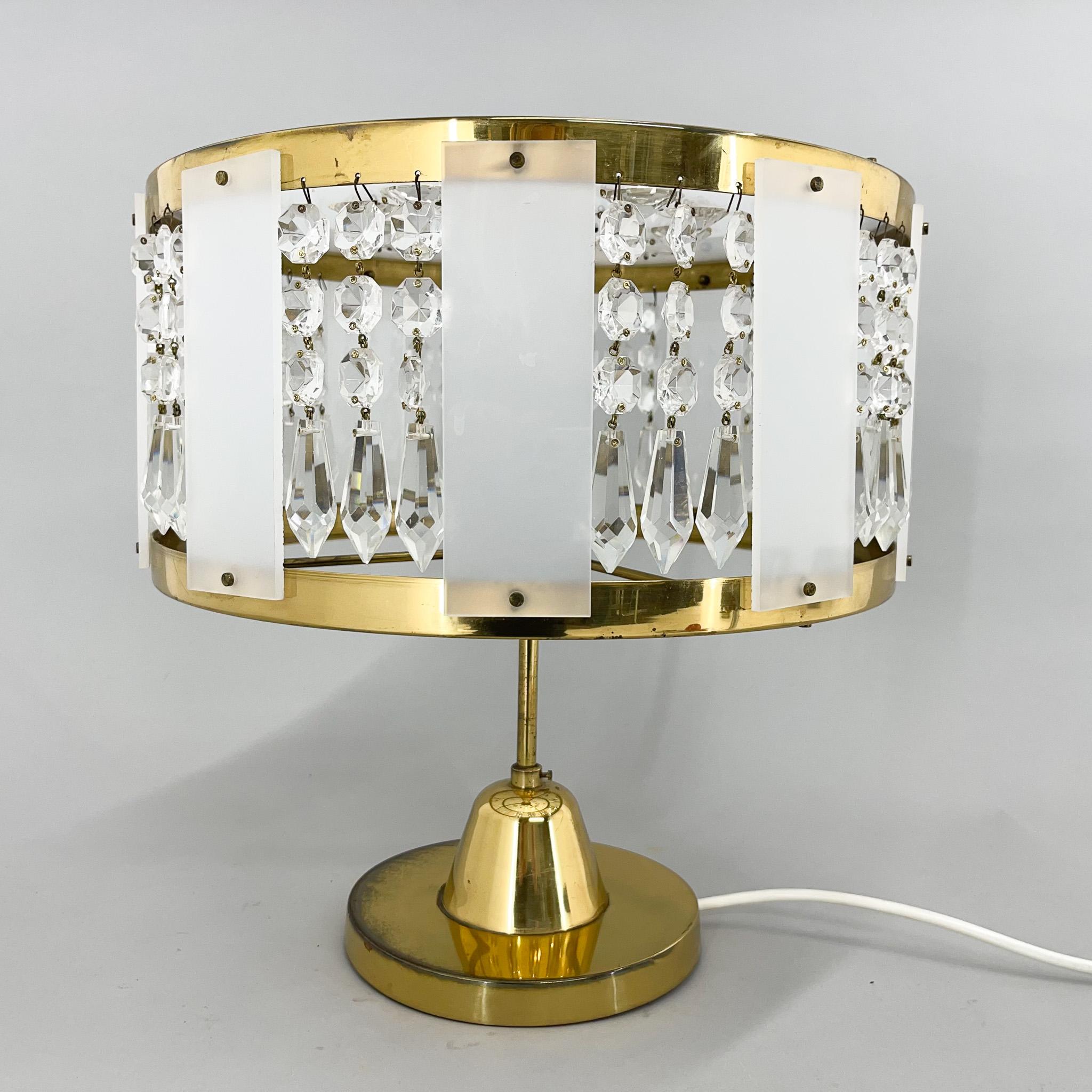 Mid-Century Modern 1970's Brass Table Lamp by Novy Bydzov Glasswork, Czechoslovakia For Sale