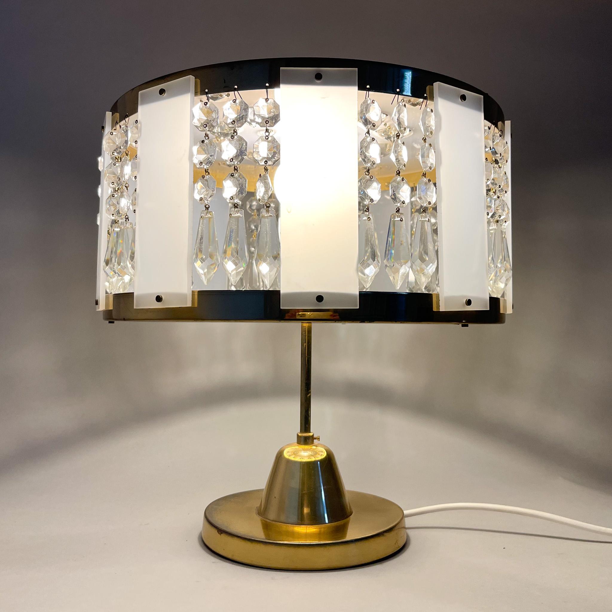 1970's Brass Table Lamp by Novy Bydzov Glasswork, Czechoslovakia For Sale 3