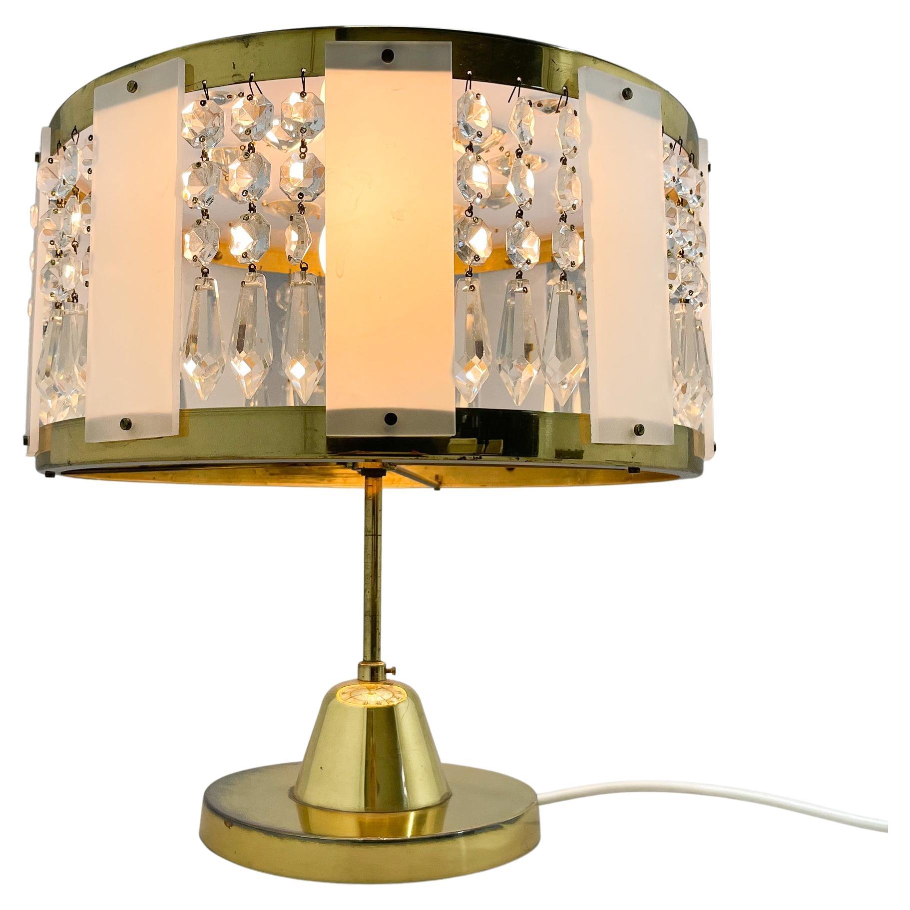 1970's Brass Table Lamp by Novy Bydzov Glasswork, Czechoslovakia