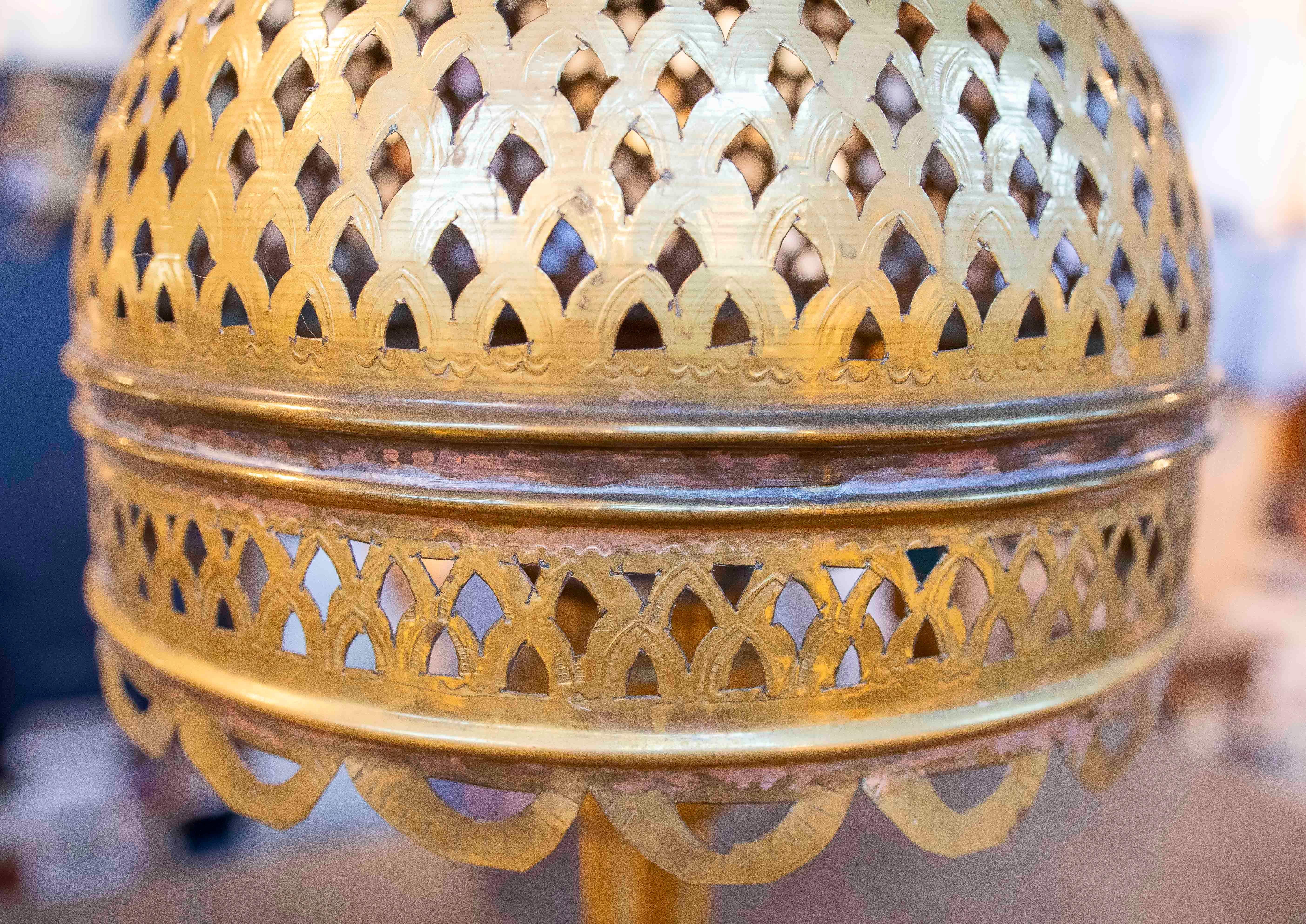 1970s Brass Table Lamp with Openwork Shade 5