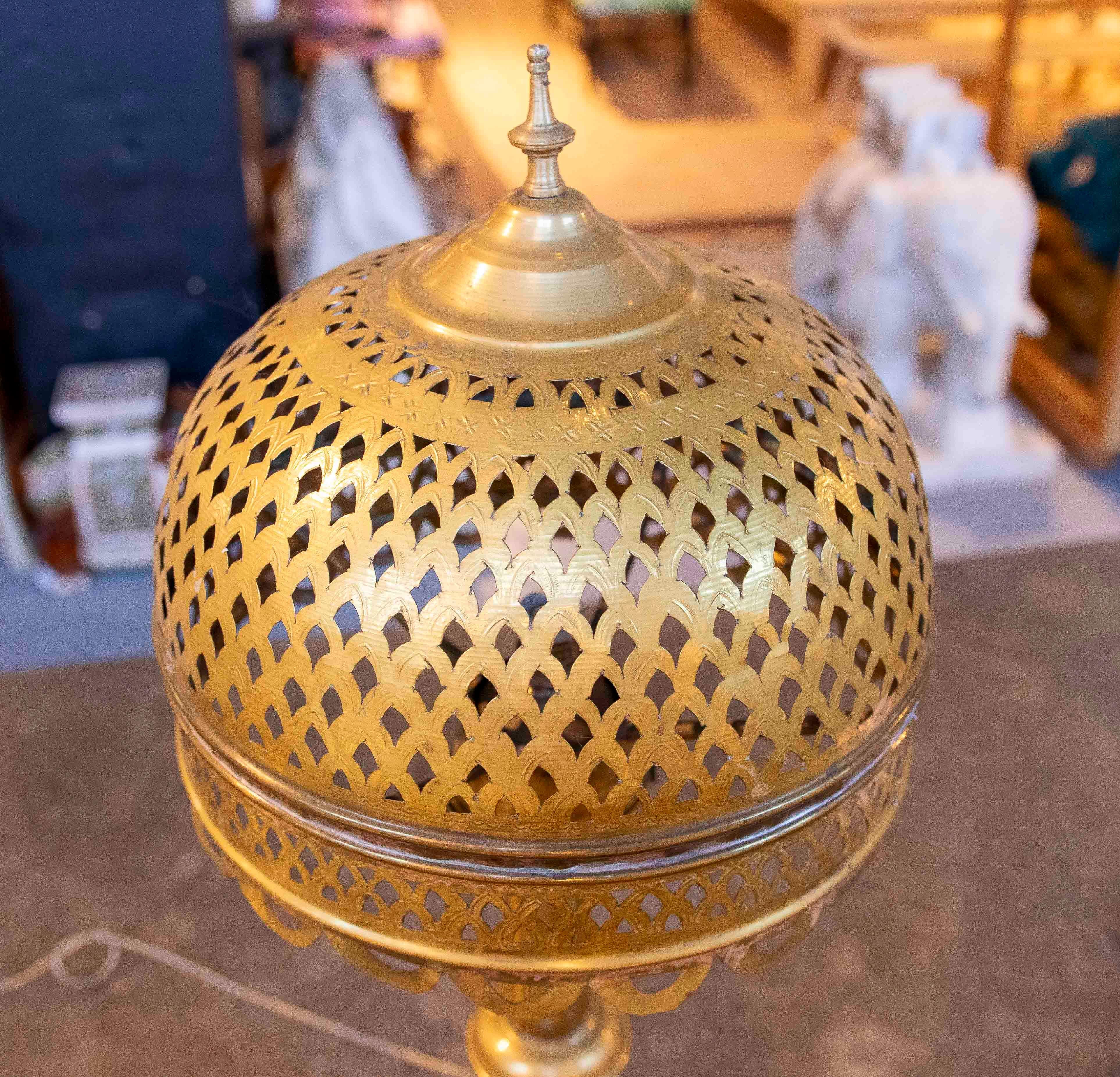 1970s Brass Table Lamp with Openwork Shade 8