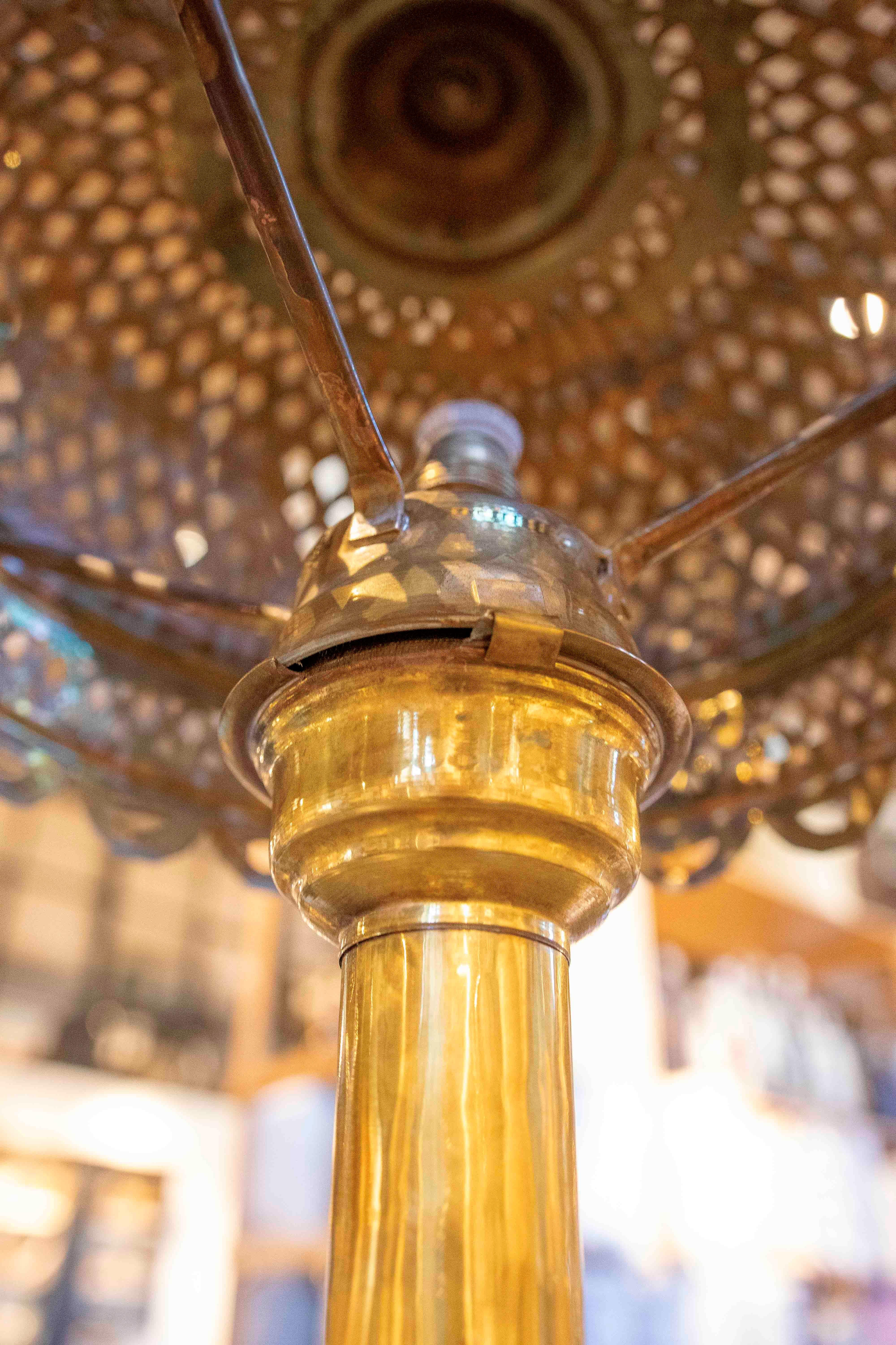 1970s Brass Table Lamp with Openwork Shade 1