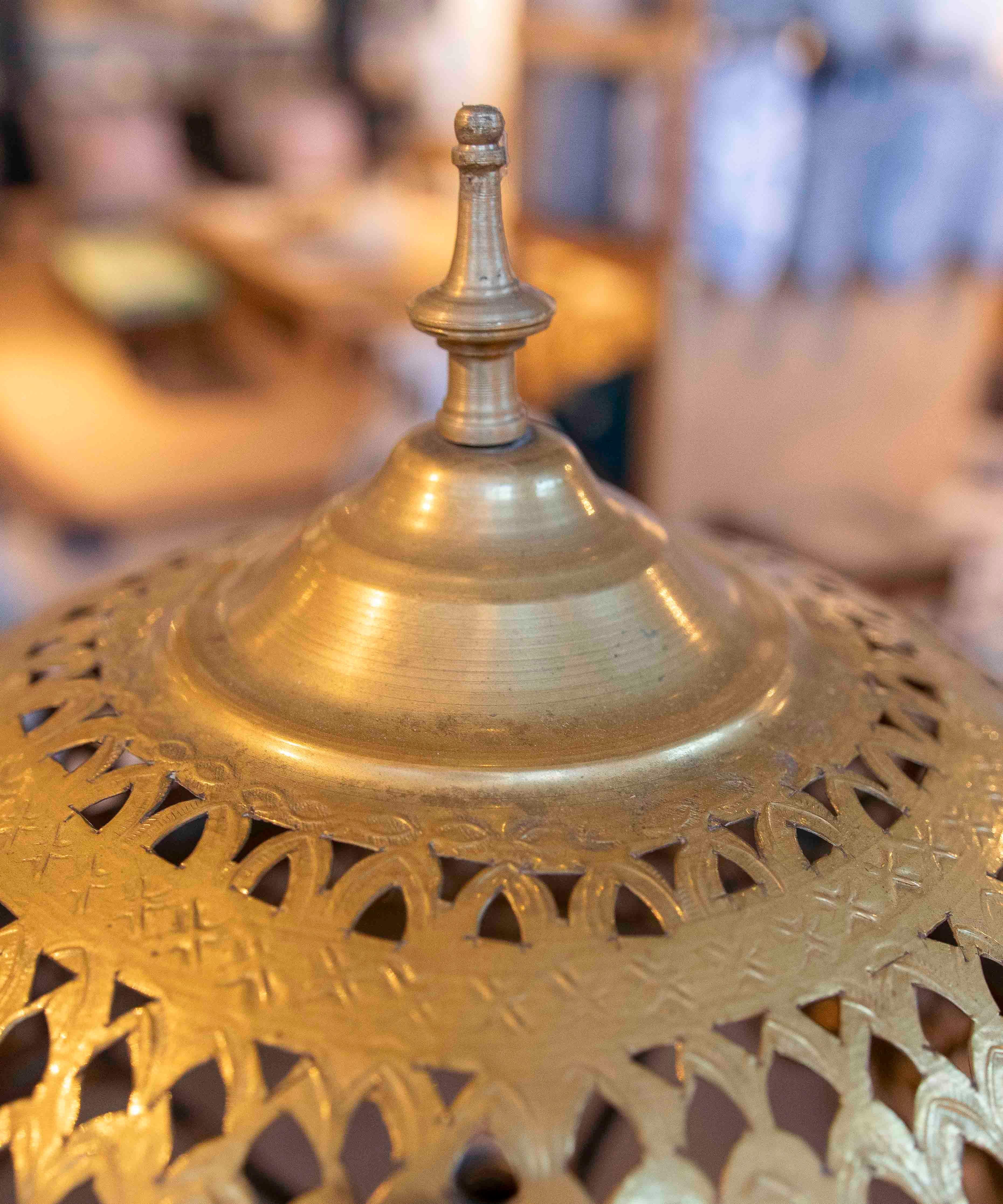 1970s Brass Table Lamp with Openwork Shade 3