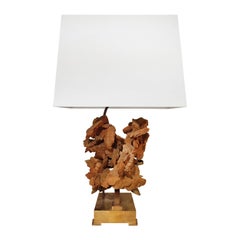 1970s Brass Table Lamp with Sandstone Bloom by Willy Daro