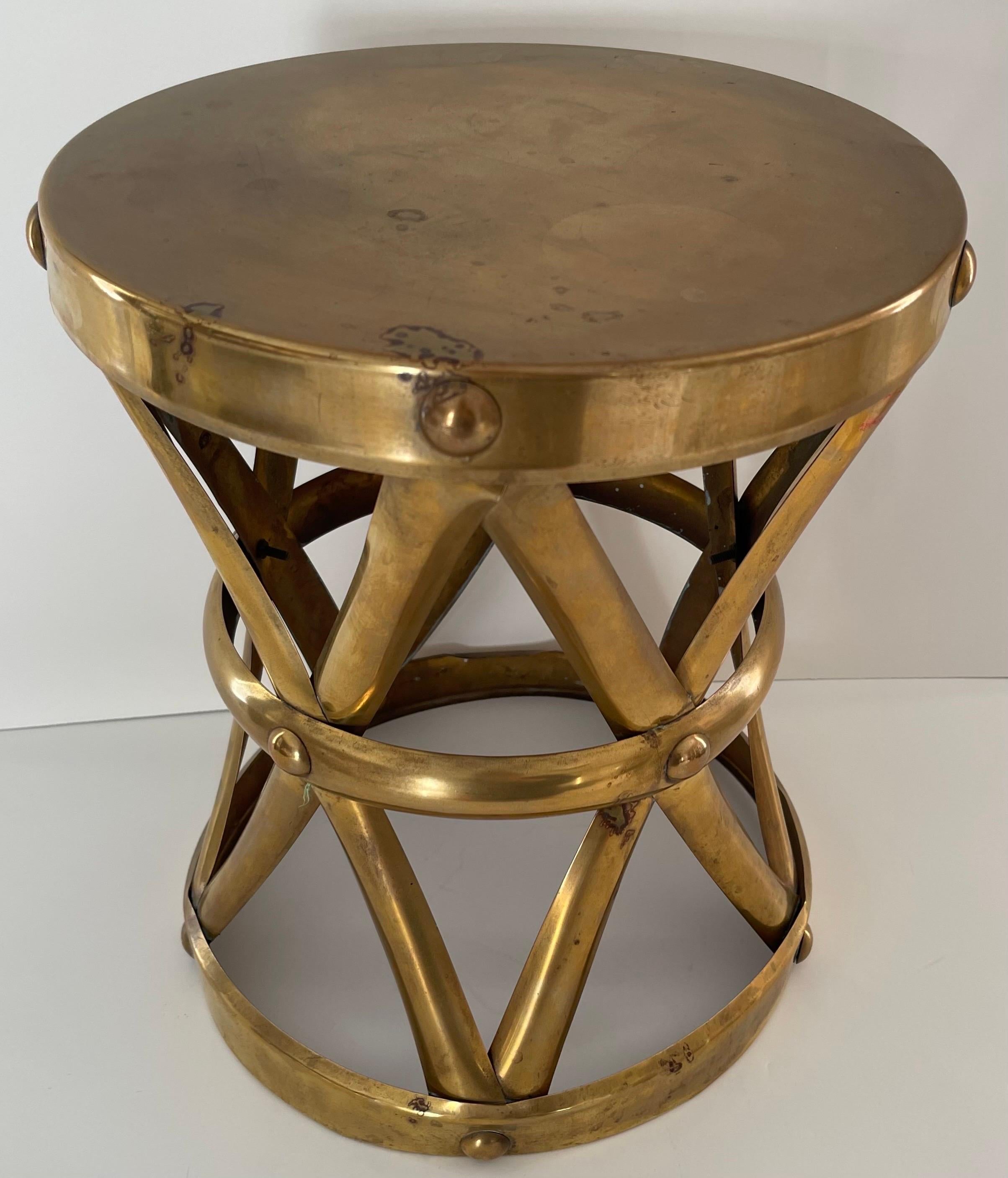 1970s brass tabouret stool or side table. Overall as found, unpolished patina.