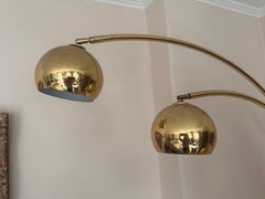 1970s Brass Three-Arm Arc Floor Lamp with Marble Base