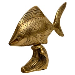 1970s Brass Tropical Fish Sculpture on Stand, Hollywood Regency Style