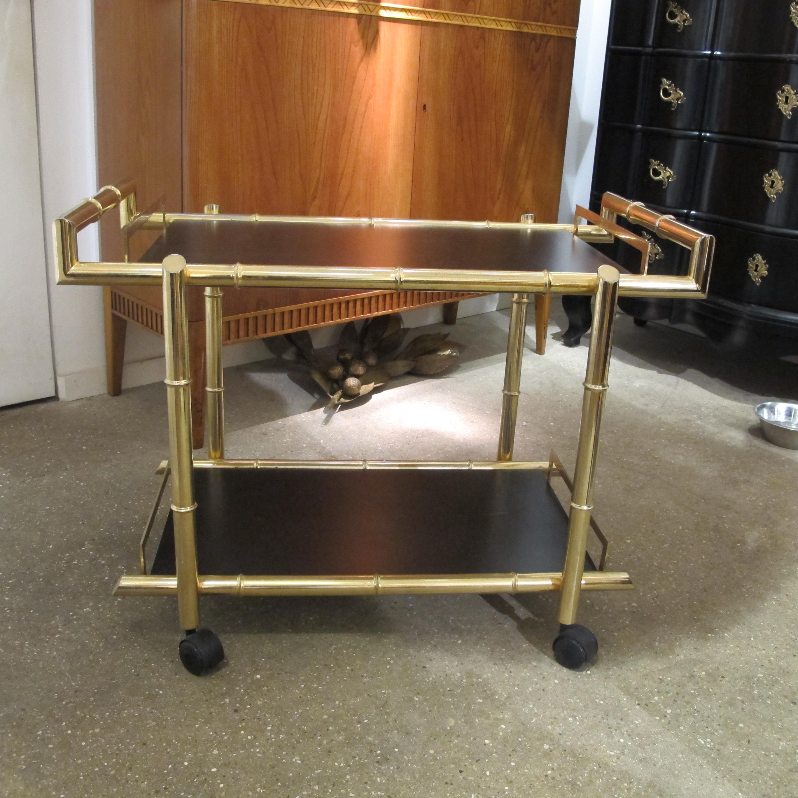 1970s Brass Two Tier Faux Bamboo Trolley – Bar Cart, Belgian  For Sale 1